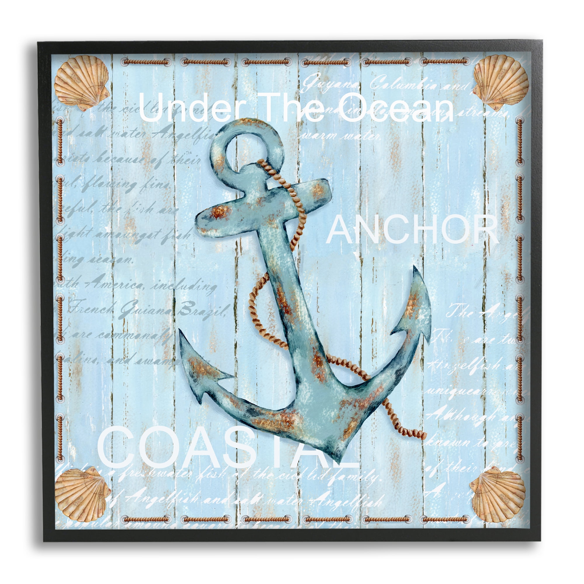 Stupell Industries Blue Maritime Anchor Inspirational Painting Black Framed Art Print Wall Art, 12 x 12