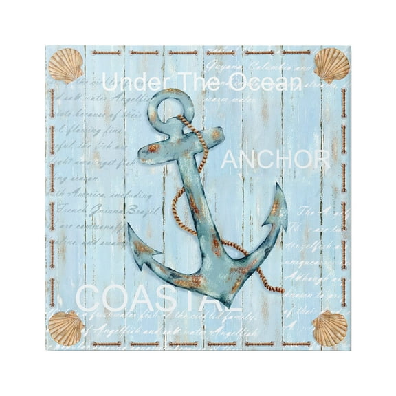 Stupell Industries Blue Maritime Anchor Inspirational Painting Gallery Wrapped Canvas Print Wall Art, 17 x 17