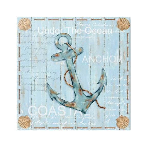 Stupell Industries Blue Maritime Anchor Inspirational Painting Gallery Wrapped Canvas Print Wall Art, 17 x 17