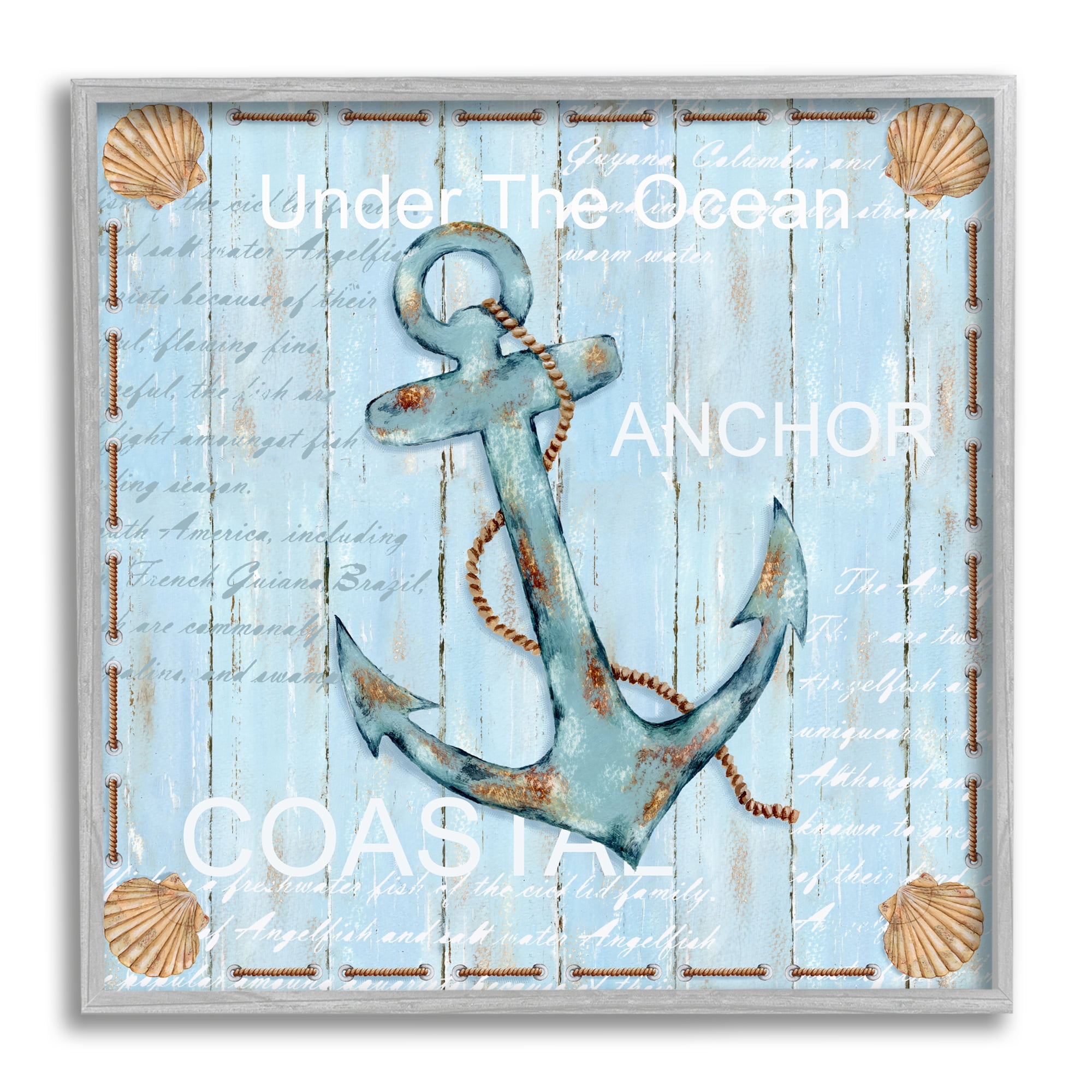 Stupell Industries Blue Maritime Anchor Inspirational Painting Gray Framed Art Print Wall Art, 17 x 17