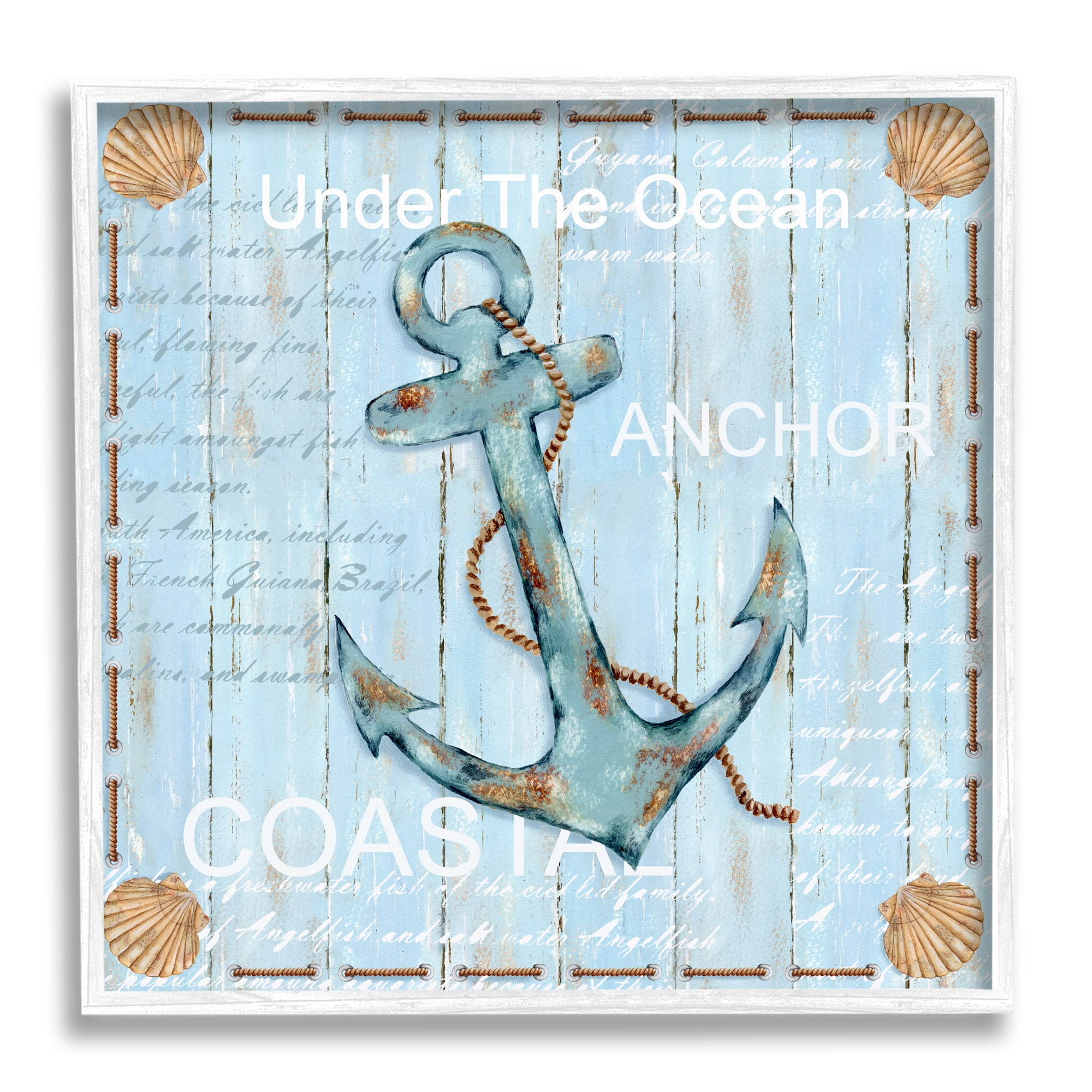 Stupell Industries Blue Maritime Anchor Inspirational Painting White Framed Art Print Wall Art, 17 x 17