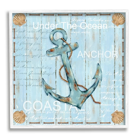 Stupell Industries Blue Maritime Anchor Inspirational Painting White Framed Art Print Wall Art, 17 x 17
