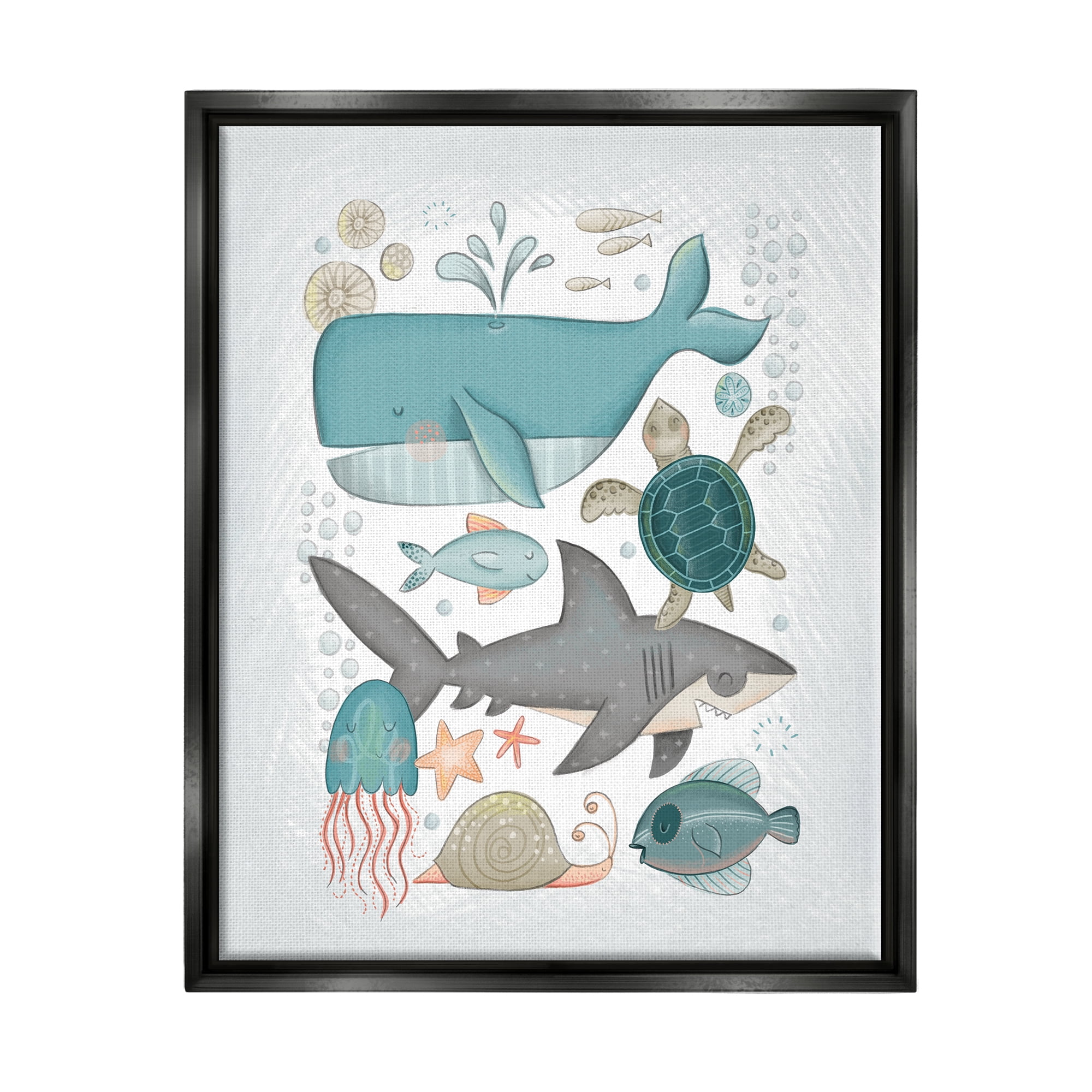 Stupell Industries Blue Maritime Animals Animals & Insects Painting Black Floater Framed Art Print Wall Art, 25 x 31