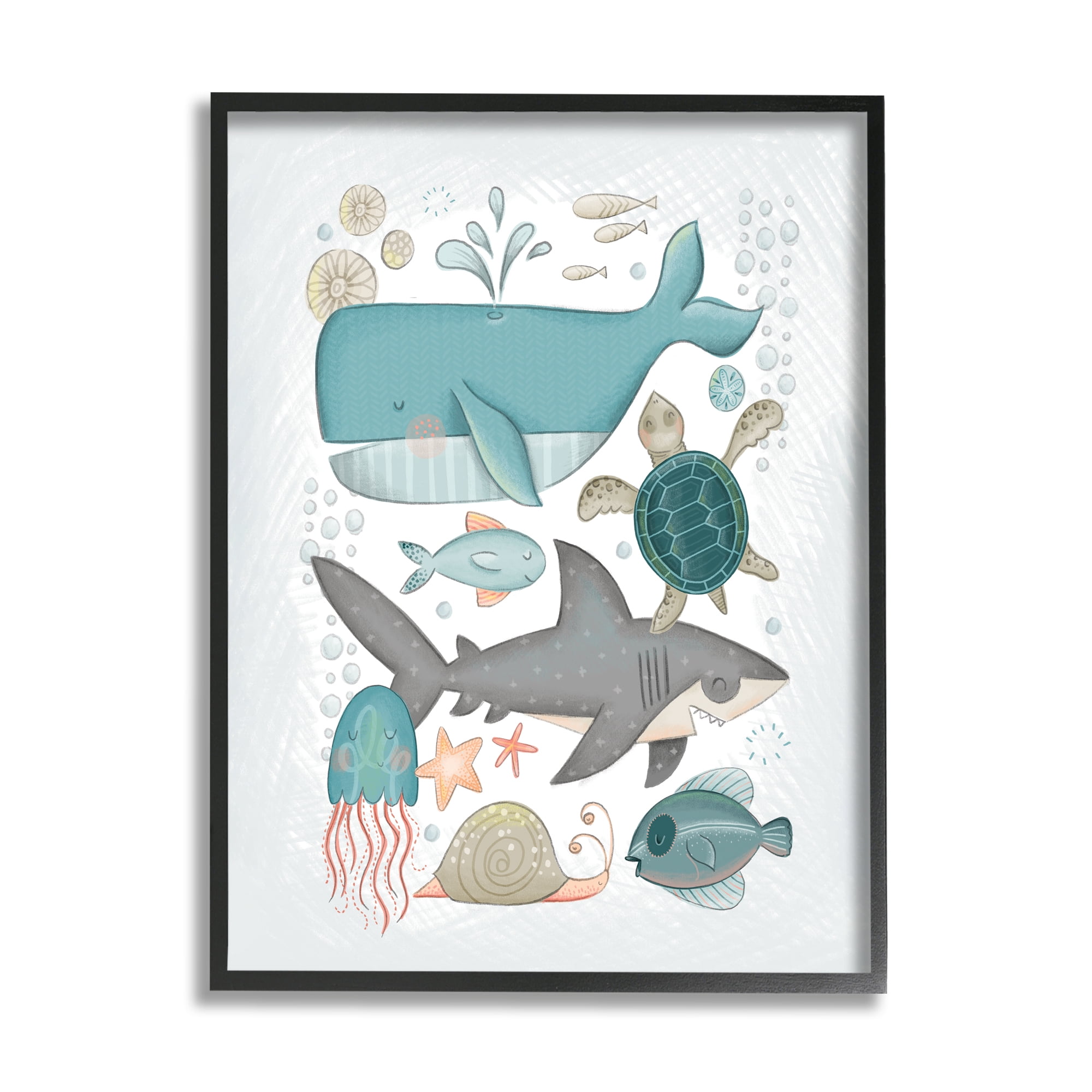 Stupell Industries Blue Maritime Animals Animals & Insects Painting Black Framed Art Print Wall Art, 11 x 14