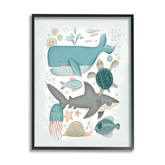 Stupell Industries Blue Maritime Animals Animals & Insects Painting Black Framed Art Print Wall Art, 11 x 14