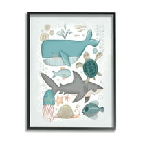 Stupell Industries Blue Maritime Animals Animals & Insects Painting Black Framed Art Print Wall Art, 11 x 14