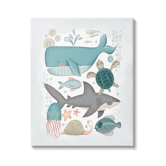 Stupell Industries Blue Maritime Animals Animals & Insects Painting Gallery Wrapped Canvas Print Wall Art, 16 x 20