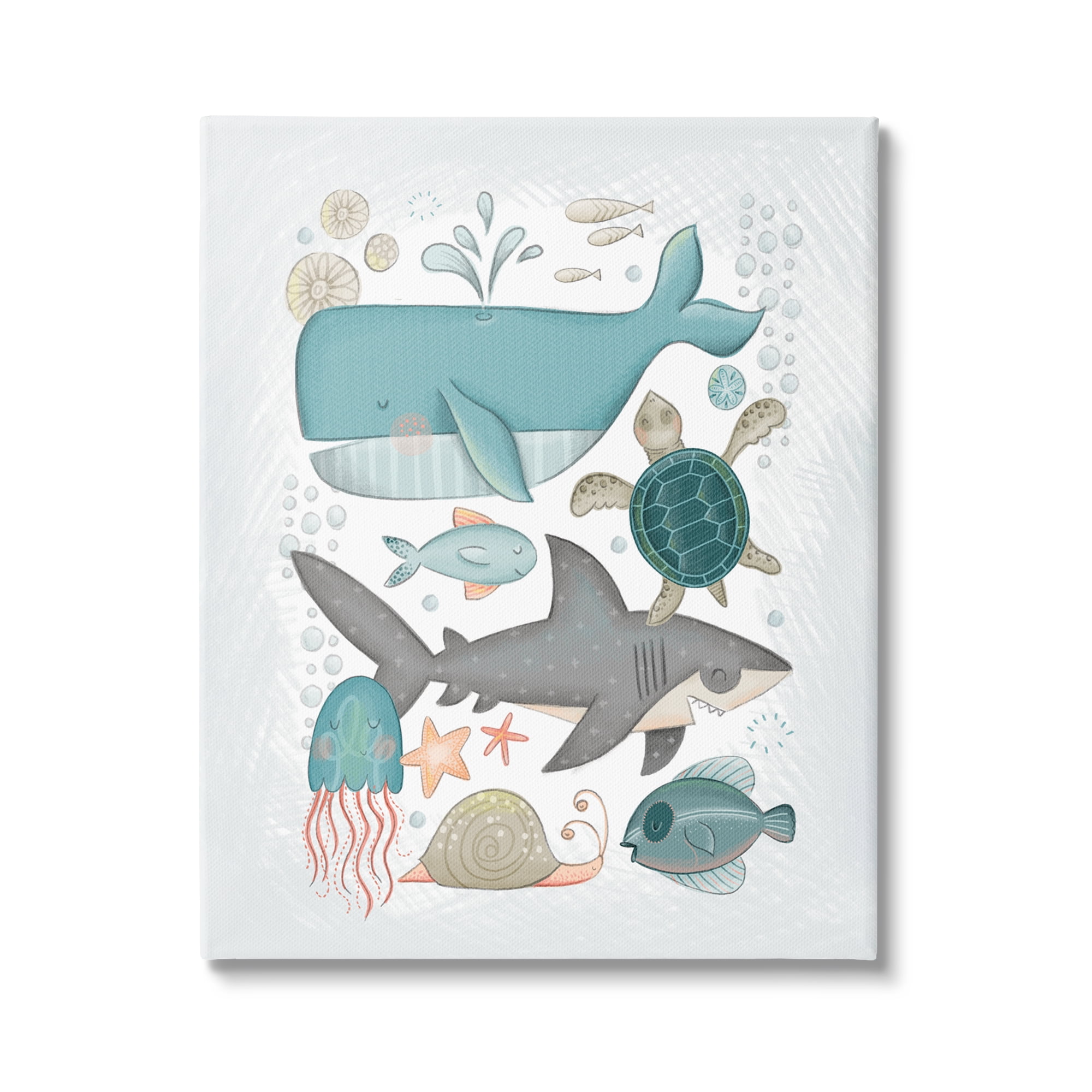 Stupell Industries Blue Maritime Animals Animals & Insects Painting Gallery Wrapped Canvas Print Wall Art, 30 x 40