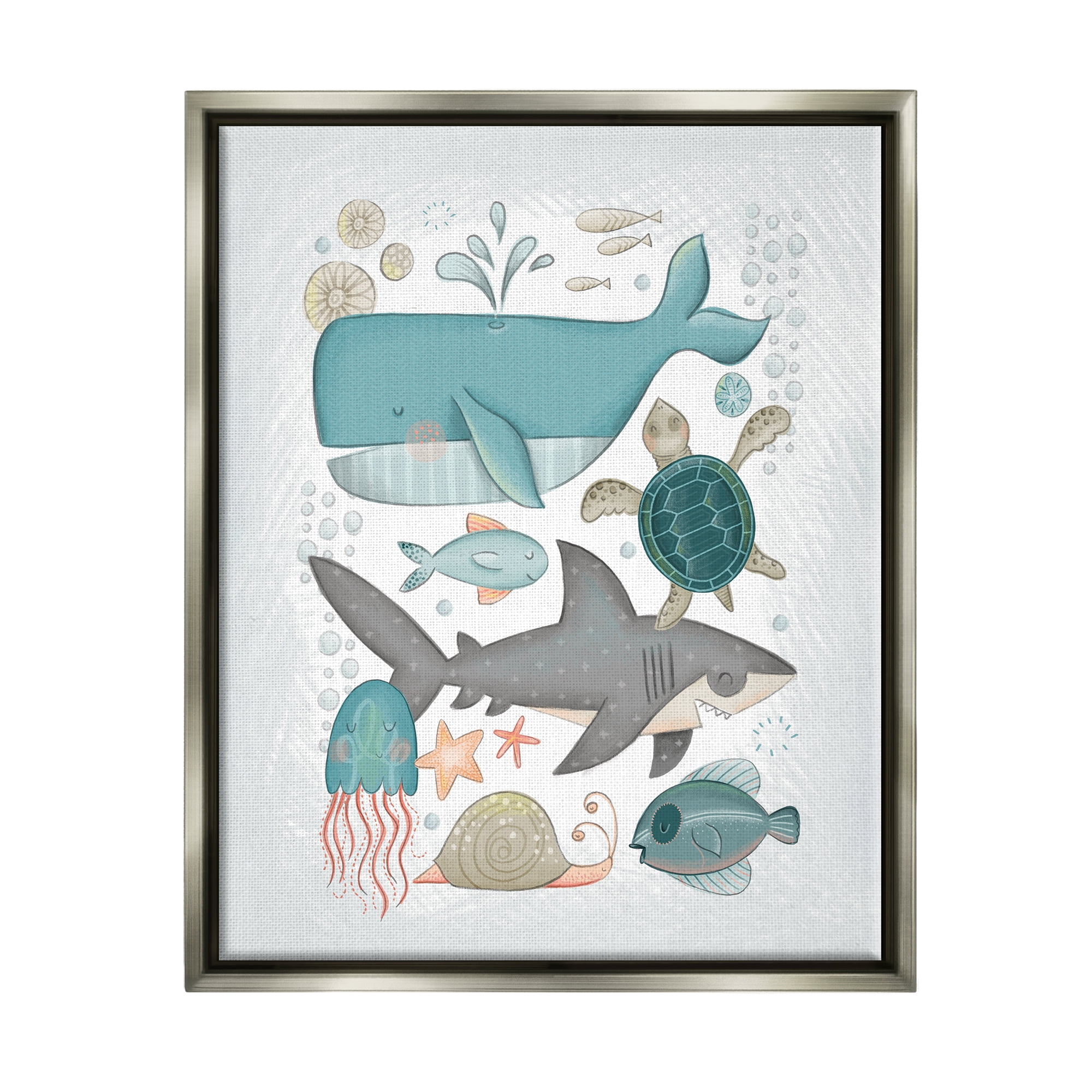Stupell Industries Blue Maritime Animals Animals & Insects Painting Gray Floater Framed Art Print Wall Art, 17 x 21