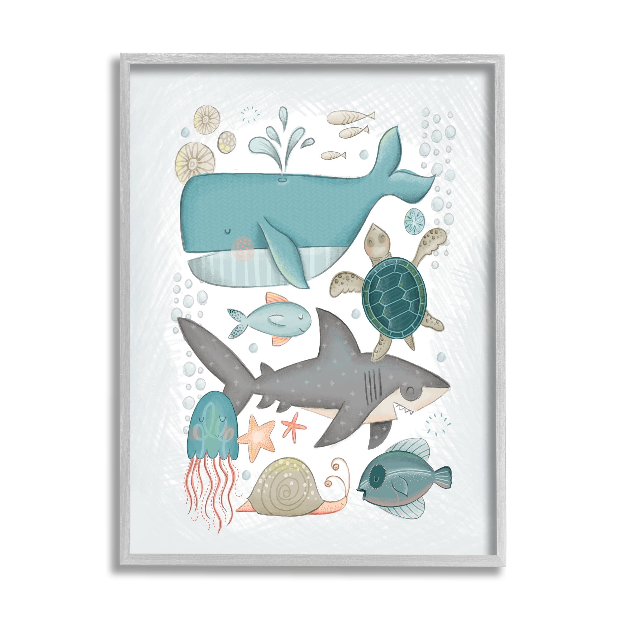 Stupell Industries Blue Maritime Animals Animals & Insects Painting Gray Framed Art Print Wall Art, 11 x 14