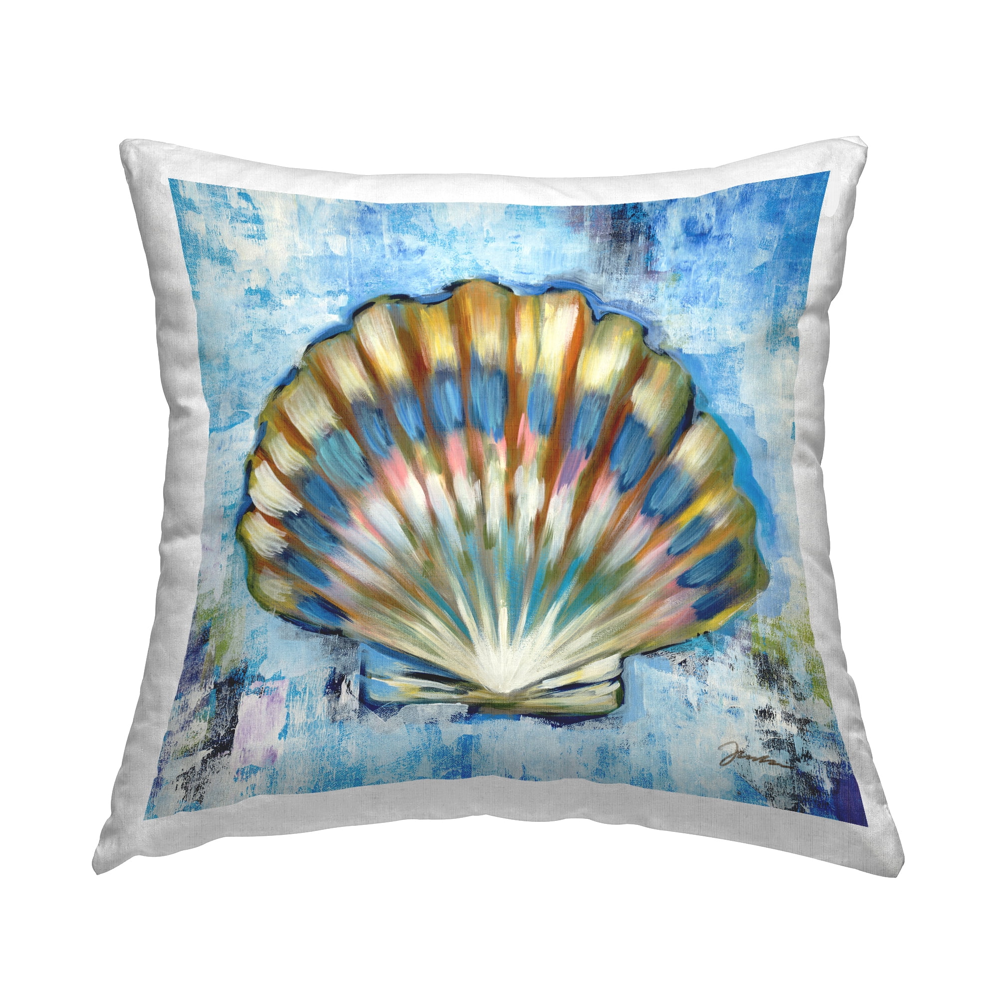 Stupell Industries Blue Maritime Clam Shell Square Decorative Printed Throw Pillow, 18 x 18