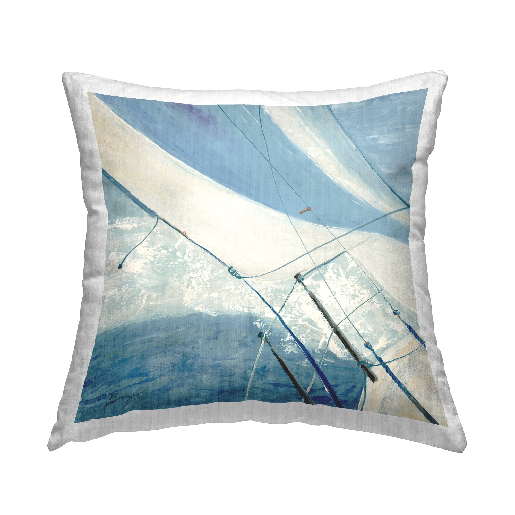 Stupell Industries Blue Maritime Sailboat Mast Square Decorative Printed Throw Pillow, 18 x 18
