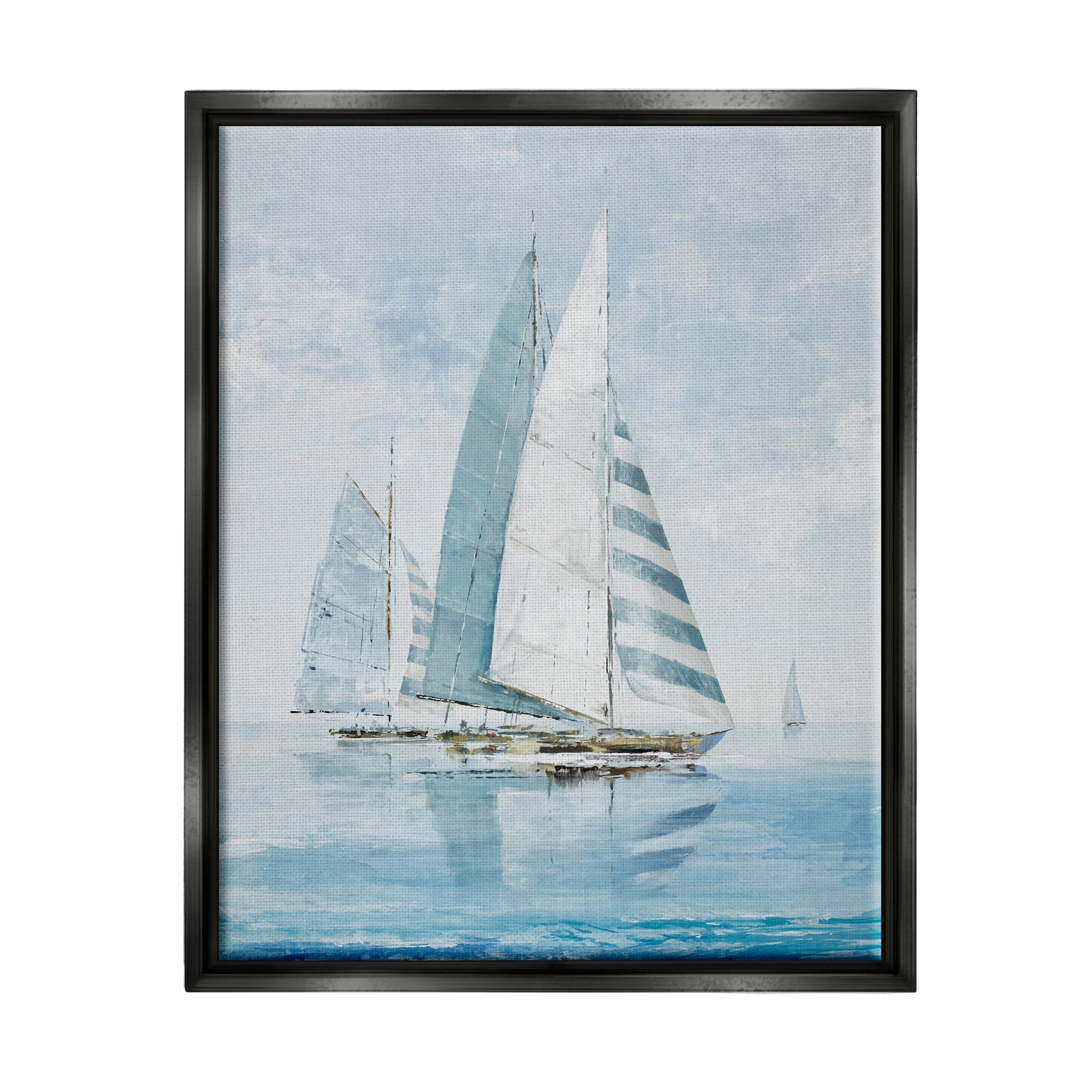 Stupell Industries Blue Maritime Sailboats Transportation Painting Black Floater Framed Canvas Art Print Wall Art, 17 x 21