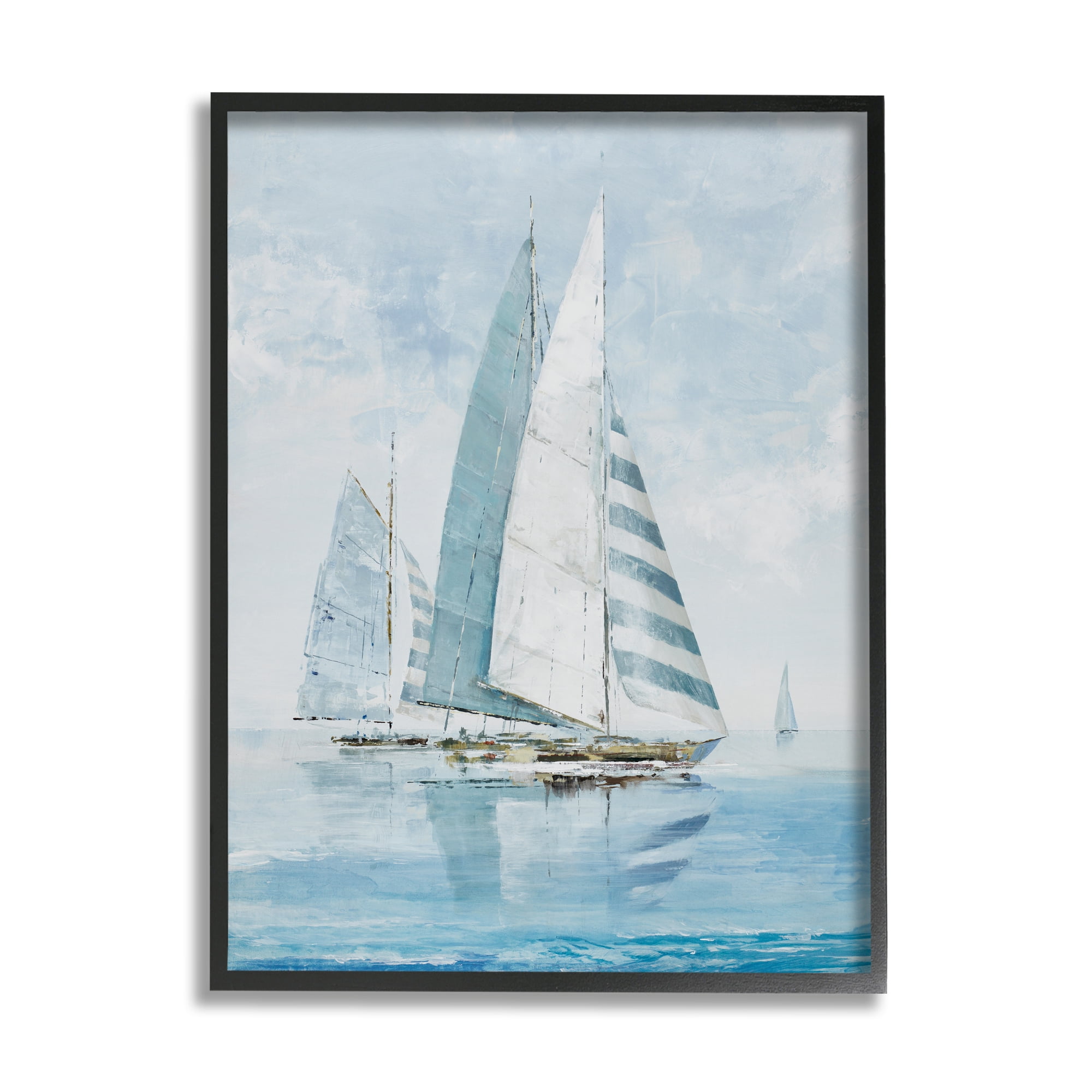 Stupell Industries Blue Maritime Sailboats Transportation Painting Black Framed Art Print Wall Art, 24 x 30