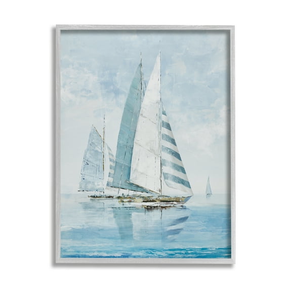 Stupell Industries Blue Maritime Sailboats Transportation Painting Gray Framed Art Print Wall Art, 11 x 14