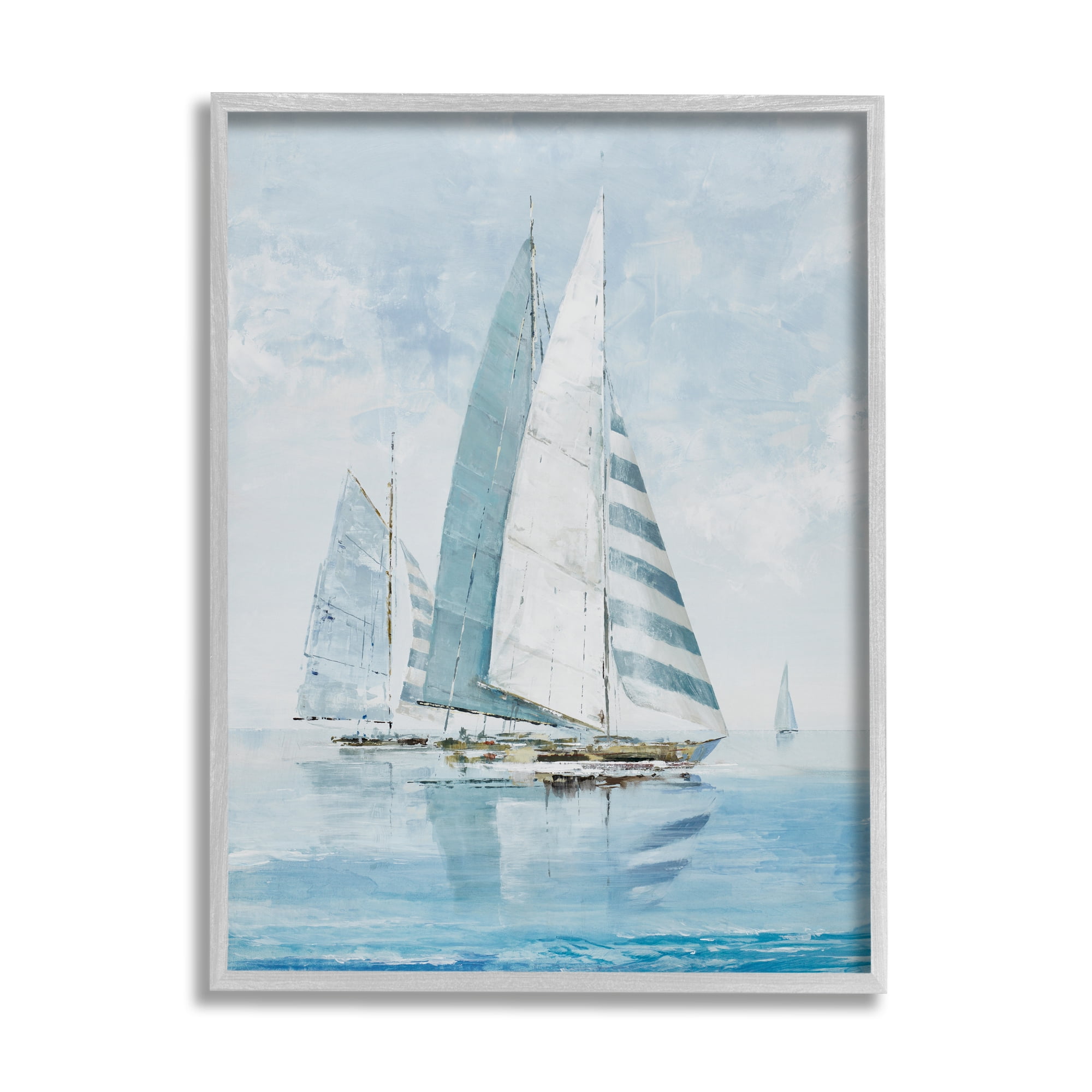Stupell Industries Blue Maritime Sailboats Transportation Painting Gray Framed Art Print Wall Art, 24 x 30