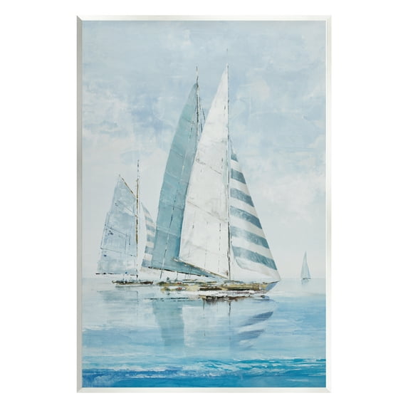 Stupell Industries Blue Maritime Sailboats Transportation Painting Unframed Art Print Wall Art, 13 x 19