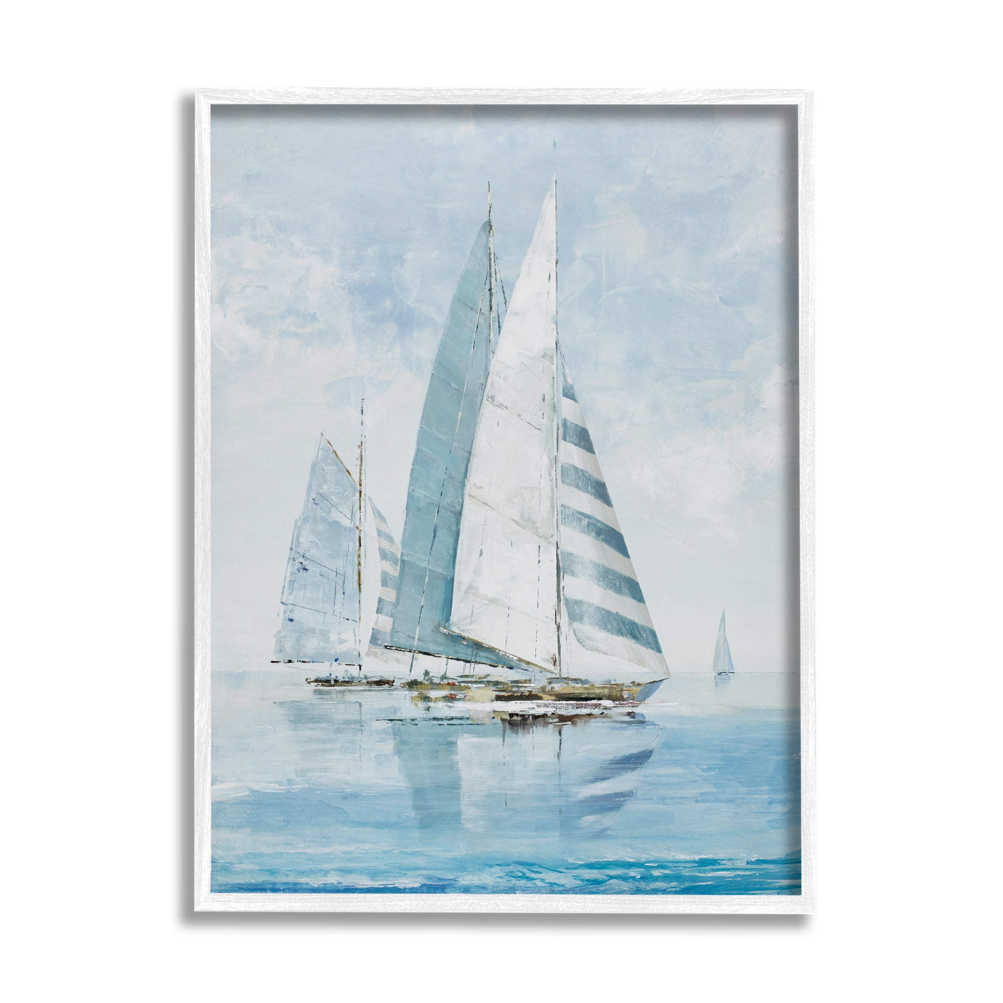 Stupell Industries Blue Maritime Sailboats Transportation Painting White Framed Art Print Wall Art, 24 x 30