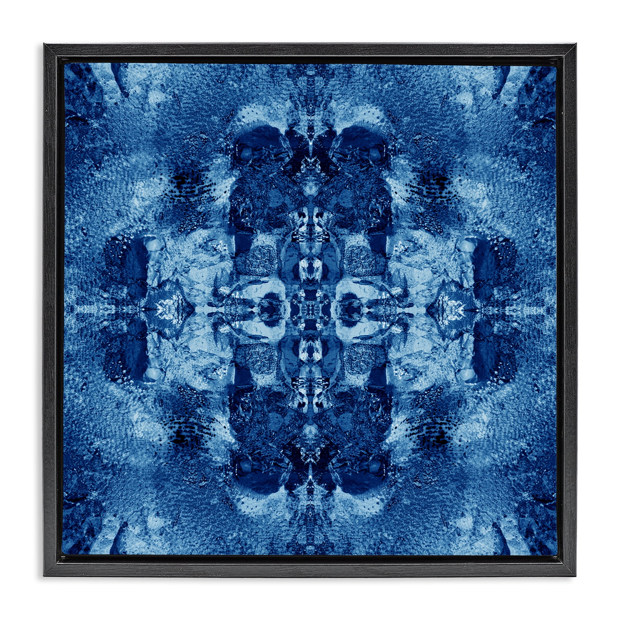Stupell Industries Blue Mirrored Pattern Abstract Painting Black Floater Framed Canvas Art Print Wall Art, 18 x 18