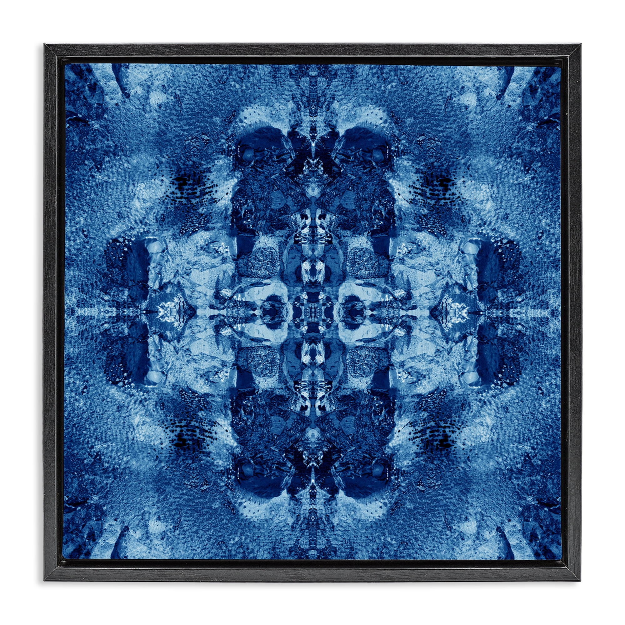 Stupell Industries Blue Mirrored Pattern Abstract Painting Black Floater Framed Canvas Art Print Wall Art, 25 x 25