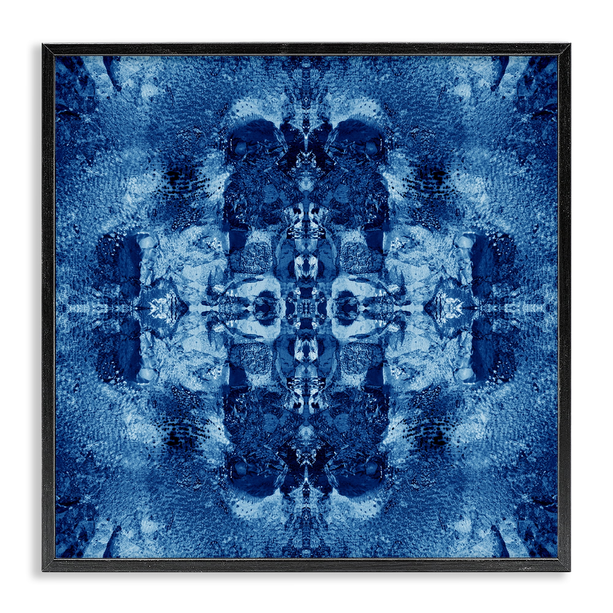 Stupell Industries Blue Mirrored Pattern Abstract Painting Black Framed Art Print Wall Art, 24 x 24