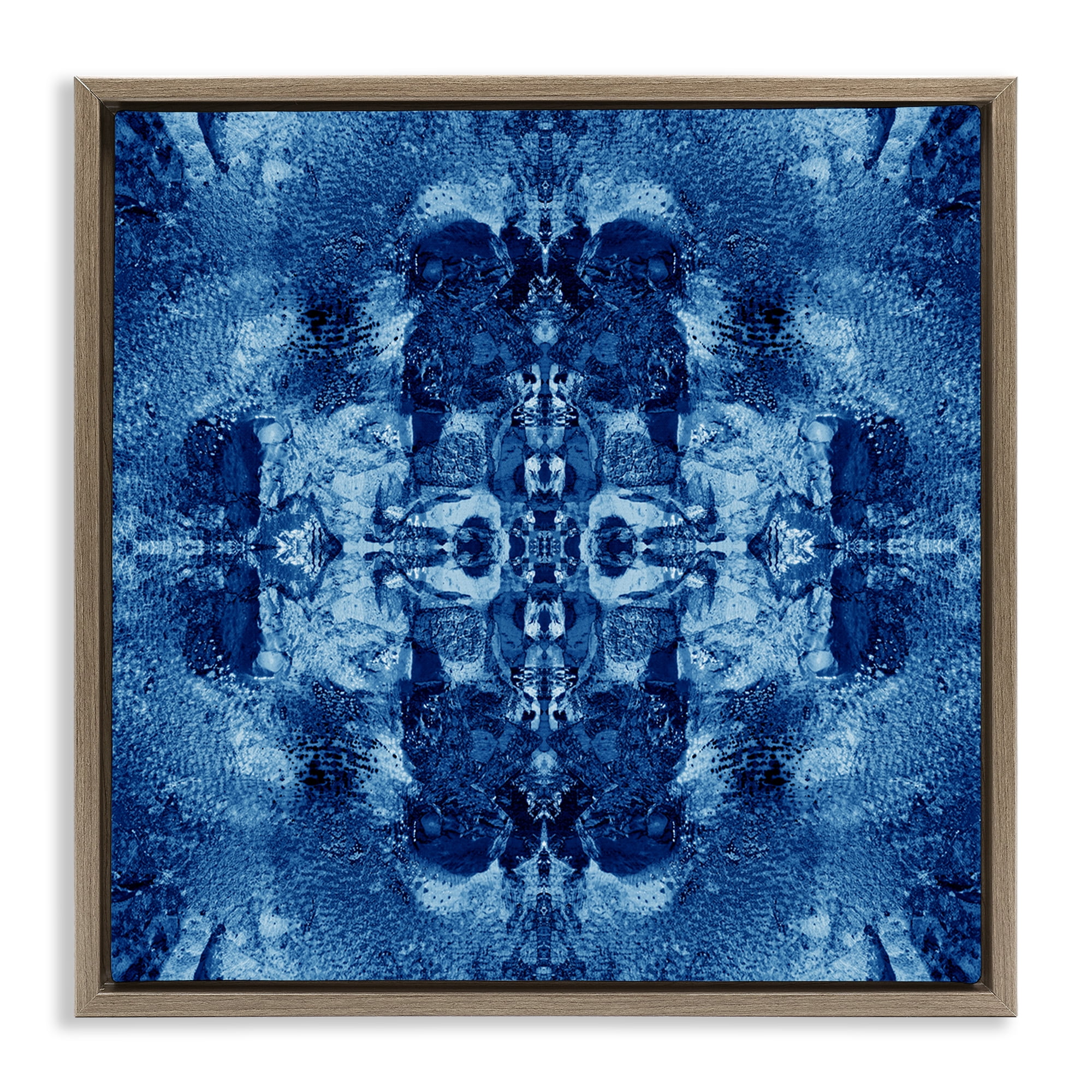 Stupell Industries Blue Mirrored Pattern Abstract Painting Brown Floater Framed Canvas Art Print Wall Art, 18 x 18
