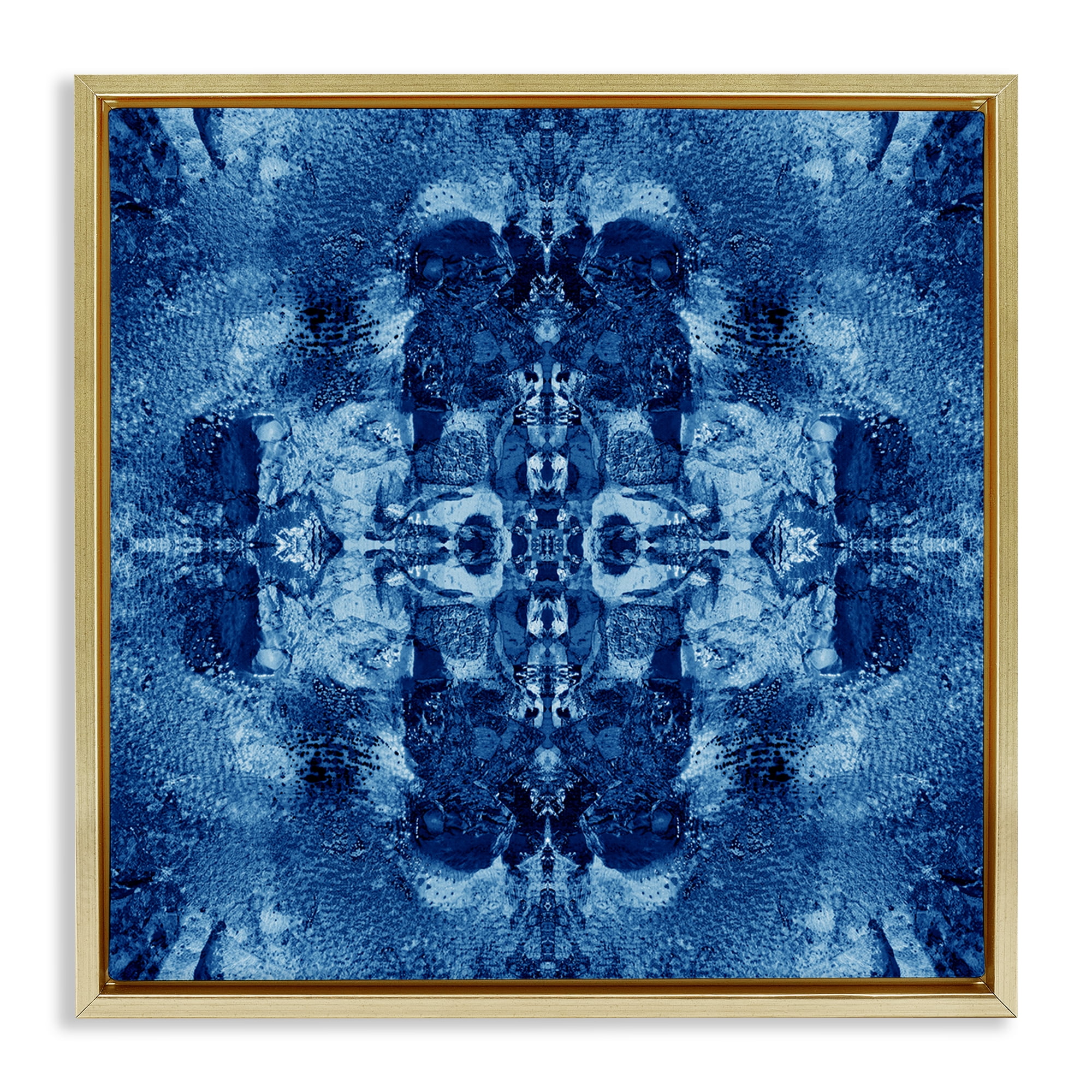 Stupell Industries Blue Mirrored Pattern Abstract Painting Gold Floater Framed Canvas Art Print Wall Art, 25 x 25