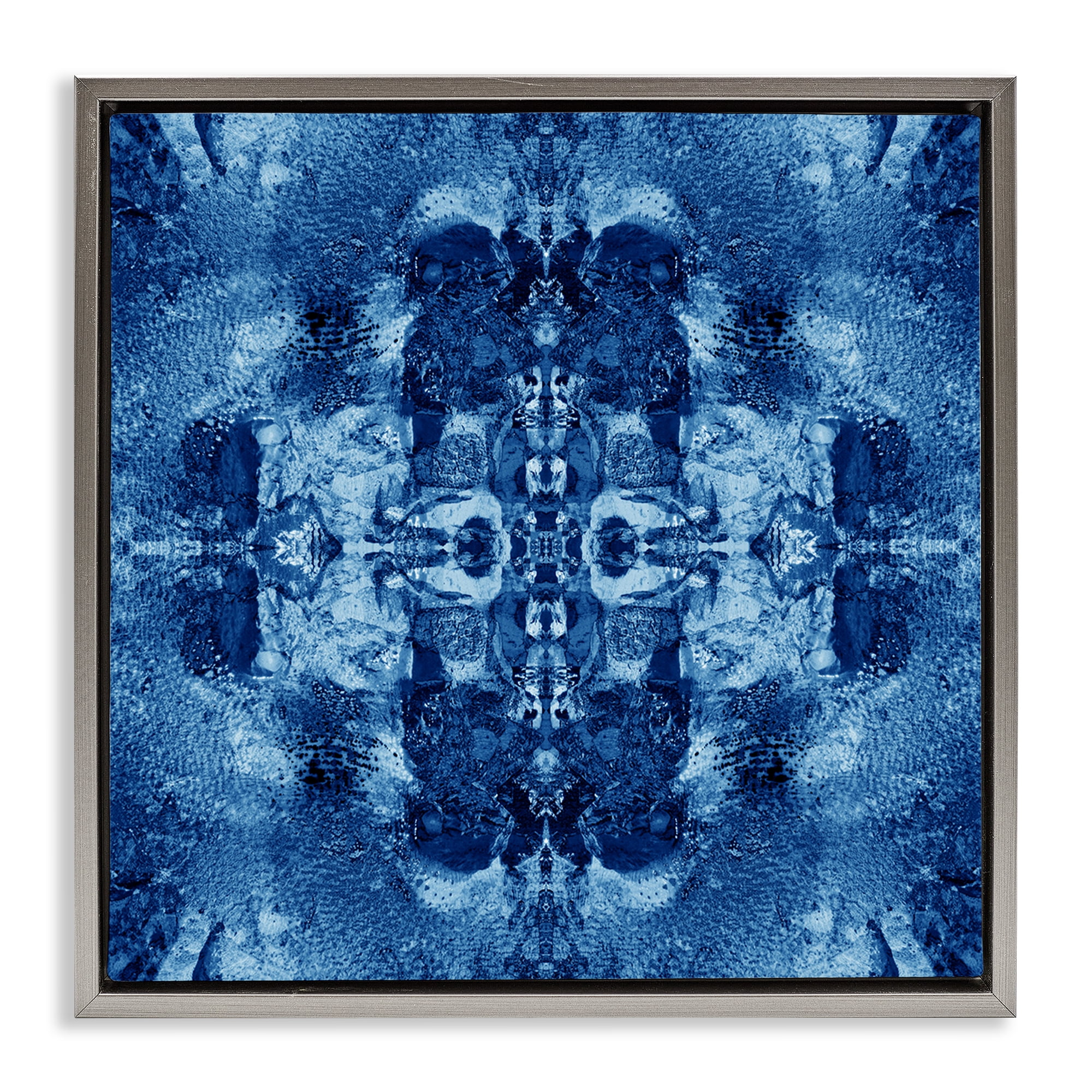 Stupell Industries Blue Mirrored Pattern Abstract Painting Gray Floater Framed Canvas Art Print Wall Art, 25 x 25