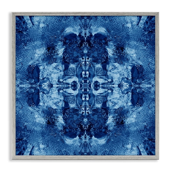 Stupell Industries Blue Mirrored Pattern Abstract Painting Gray Framed Art Print Wall Art, 12 x 12