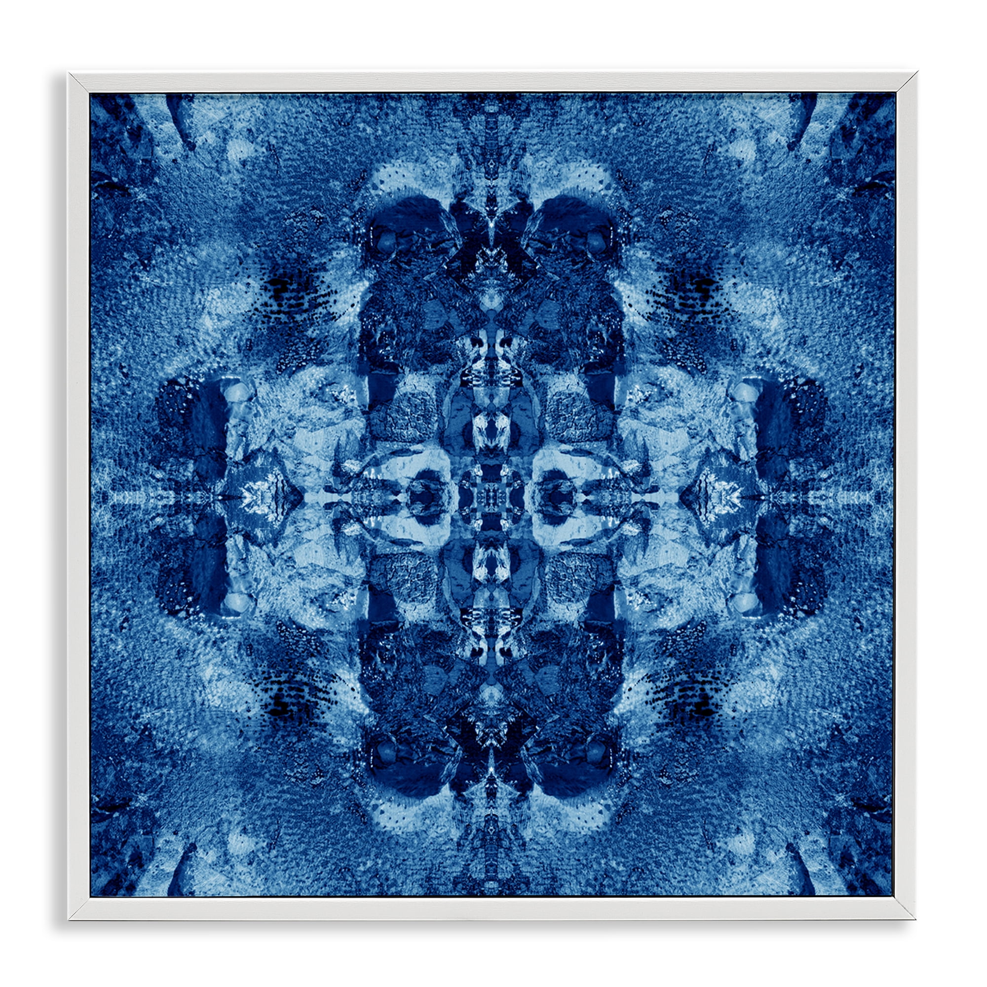 Stupell Industries Blue Mirrored Pattern Abstract Painting White Framed Art Print Wall Art, 12 x 12