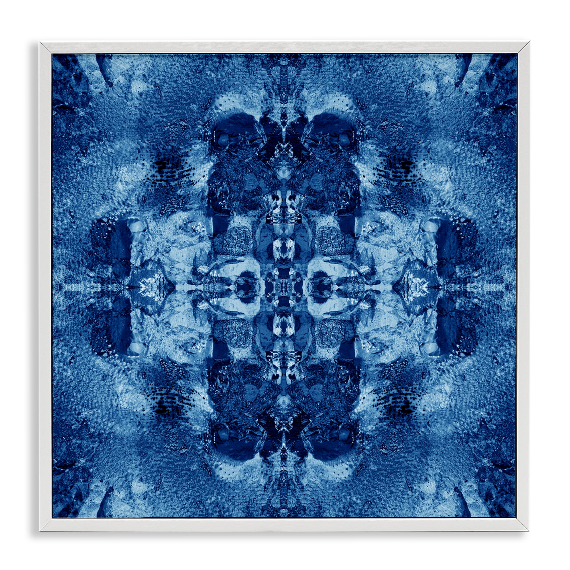 Stupell Industries Blue Mirrored Pattern Abstract Painting White Framed Art Print Wall Art, 24 x 24