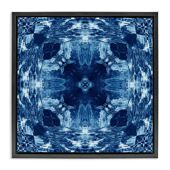 Stupell Industries Blue Mirrored Symmetry Abstract Painting Black Floater Framed Canvas Art Print Wall Art, 18 x 18