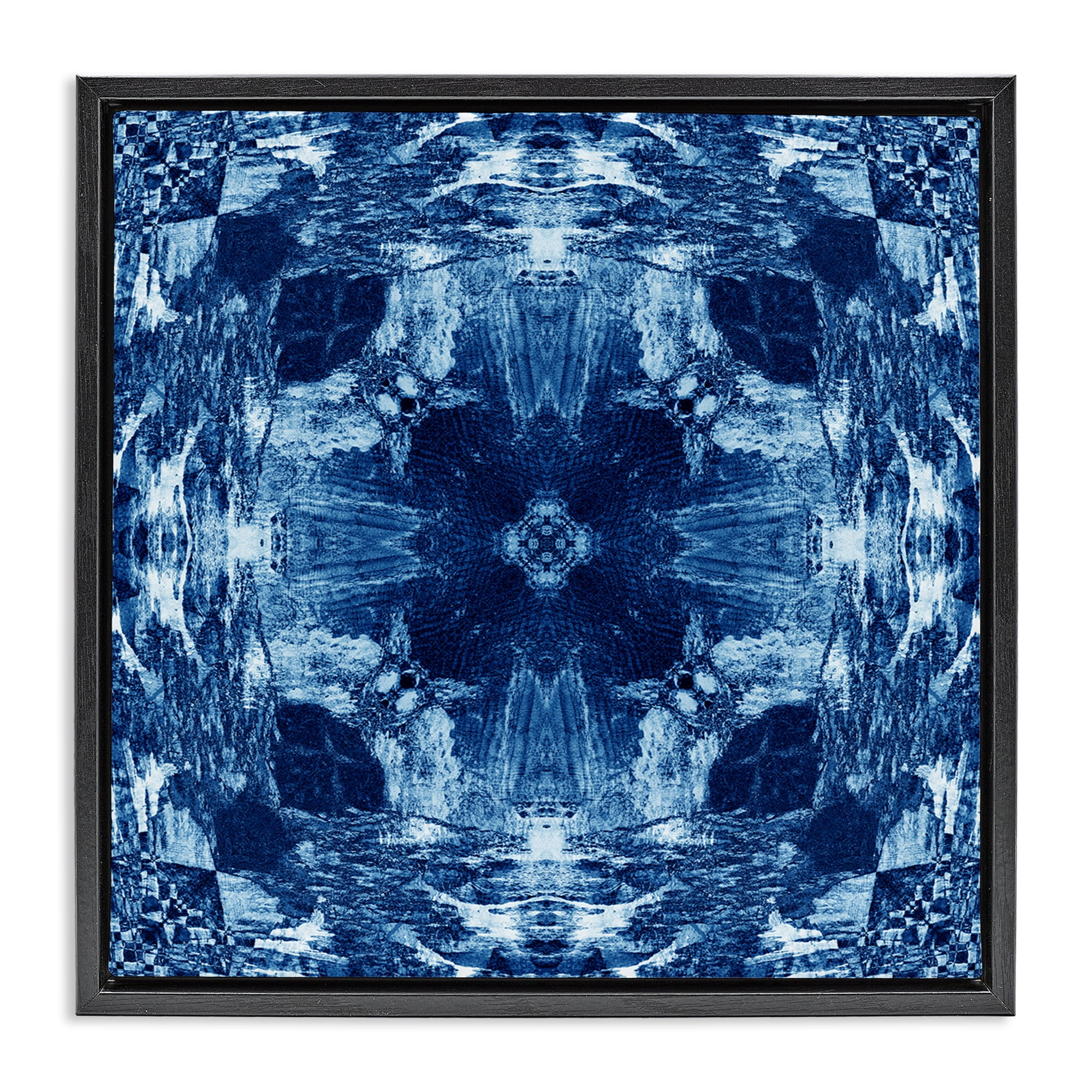 Stupell Industries Blue Mirrored Symmetry Abstract Painting Black Floater Framed Canvas Art Print Wall Art, 25 x 25