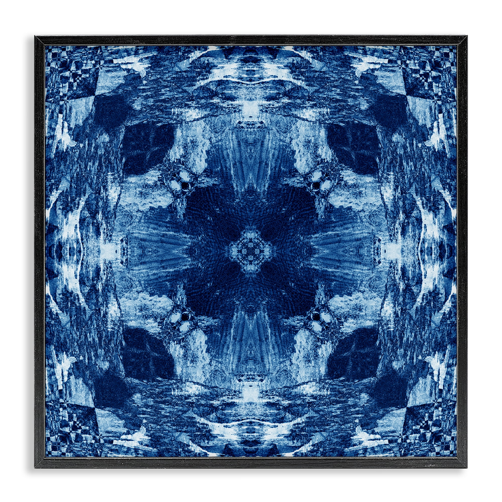 Stupell Industries Blue Mirrored Symmetry Abstract Painting Black Framed Art Print Wall Art, 24 x 24