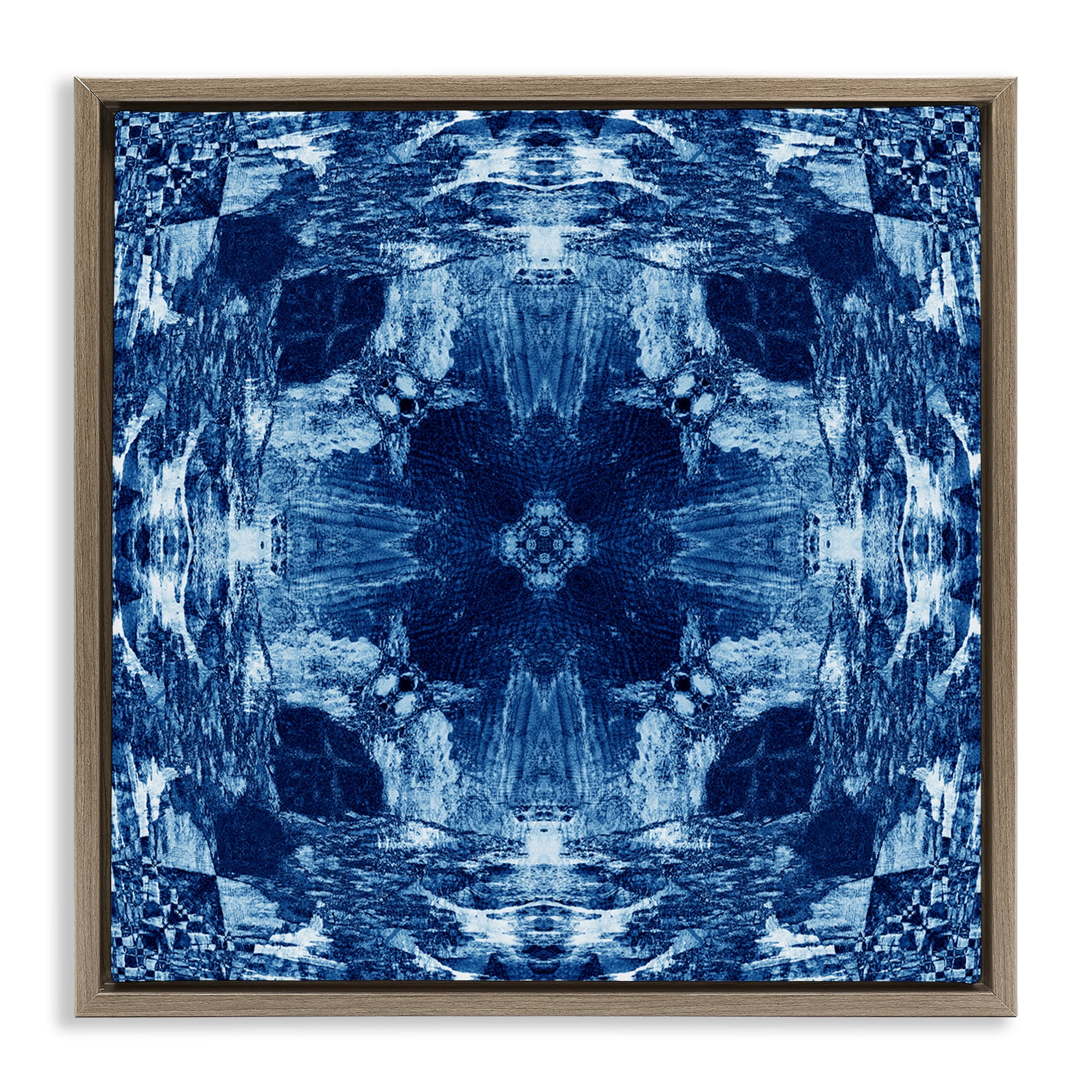 Stupell Industries Blue Mirrored Symmetry Abstract Painting Brown Floater Framed Canvas Art Print Wall Art, 18 x 18