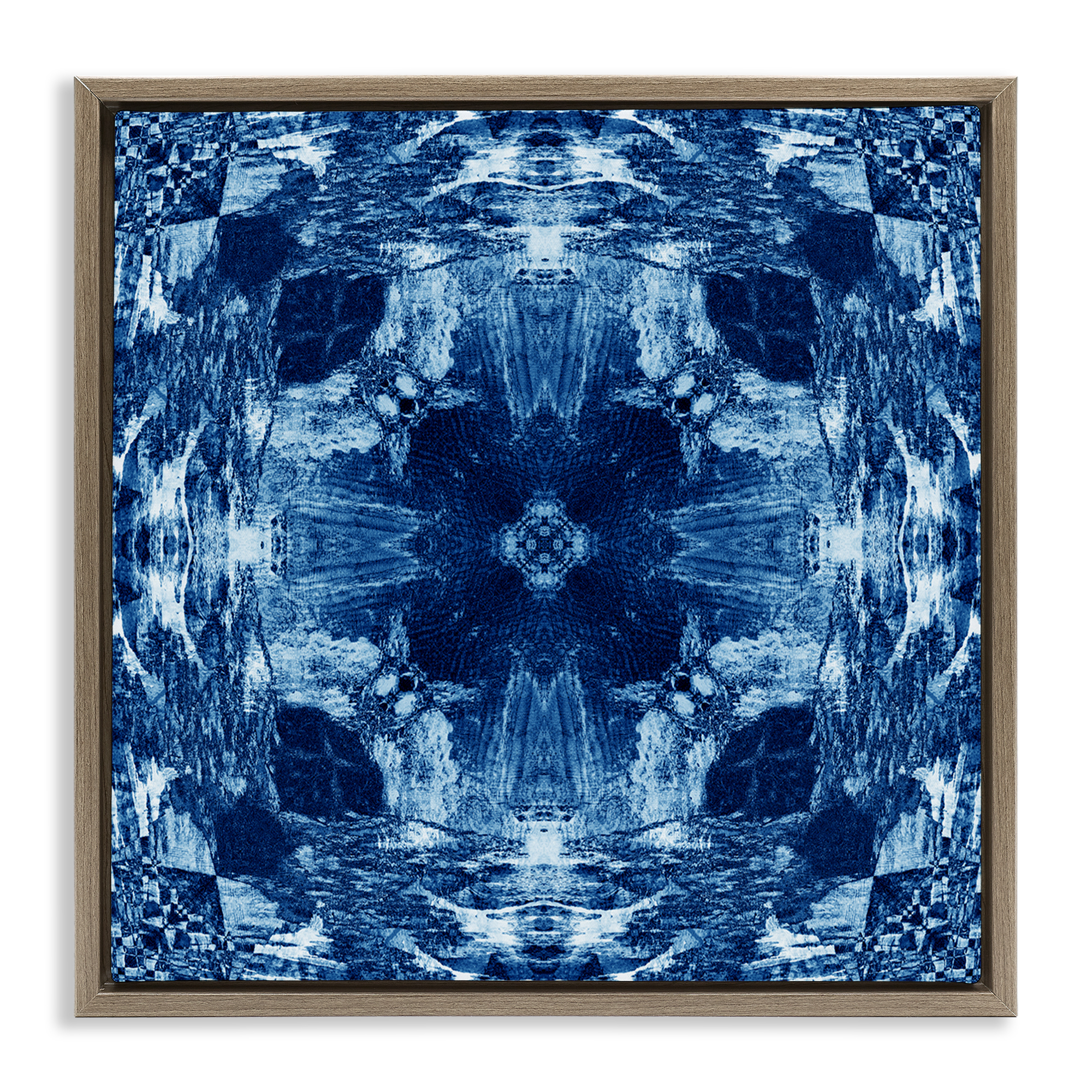 Stupell Industries Blue Mirrored Symmetry Abstract Painting Brown Floater Framed Canvas Art Print Wall Art, 25 x 25