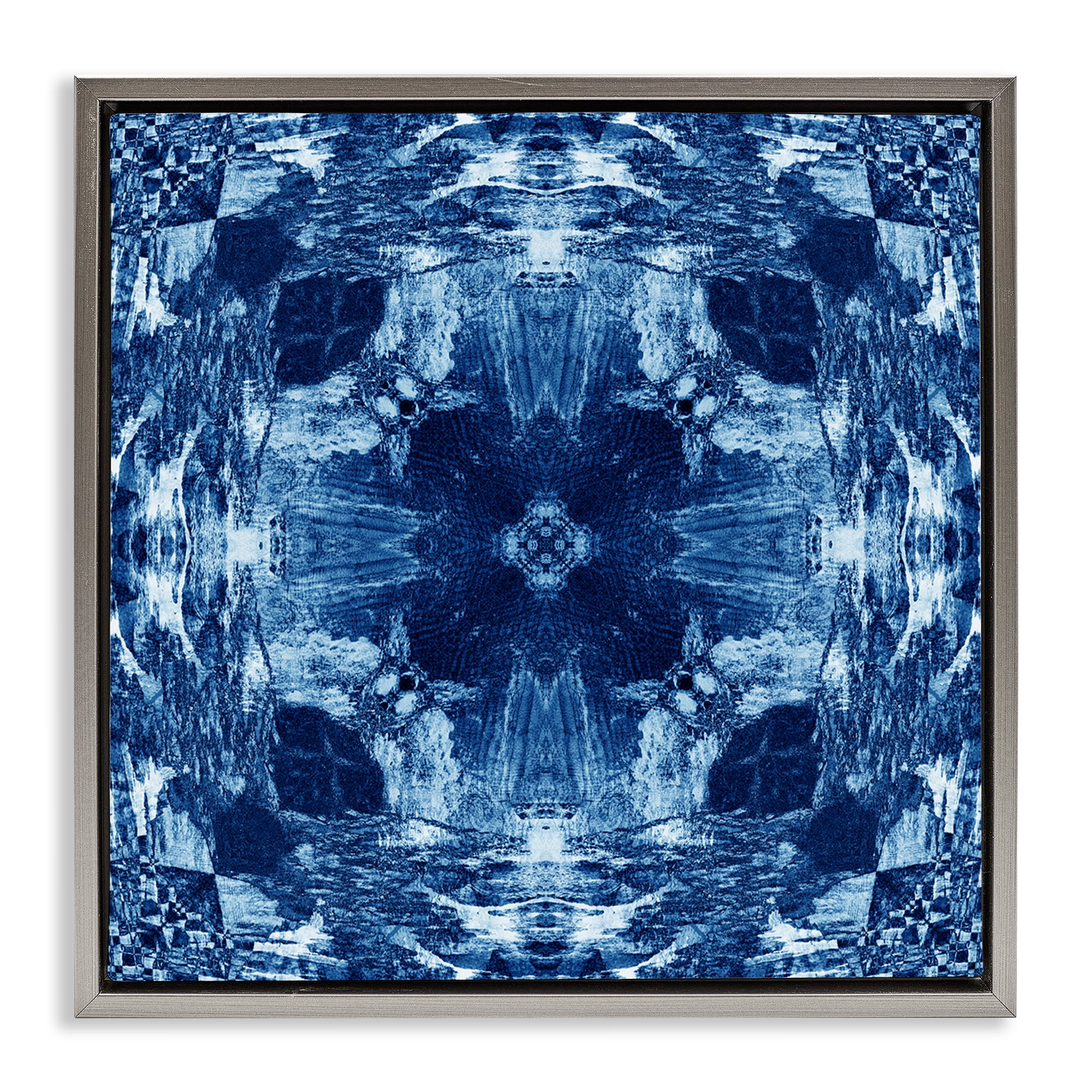 Stupell Industries Blue Mirrored Symmetry Abstract Painting Gray Floater Framed Canvas Art Print Wall Art, 18 x 18