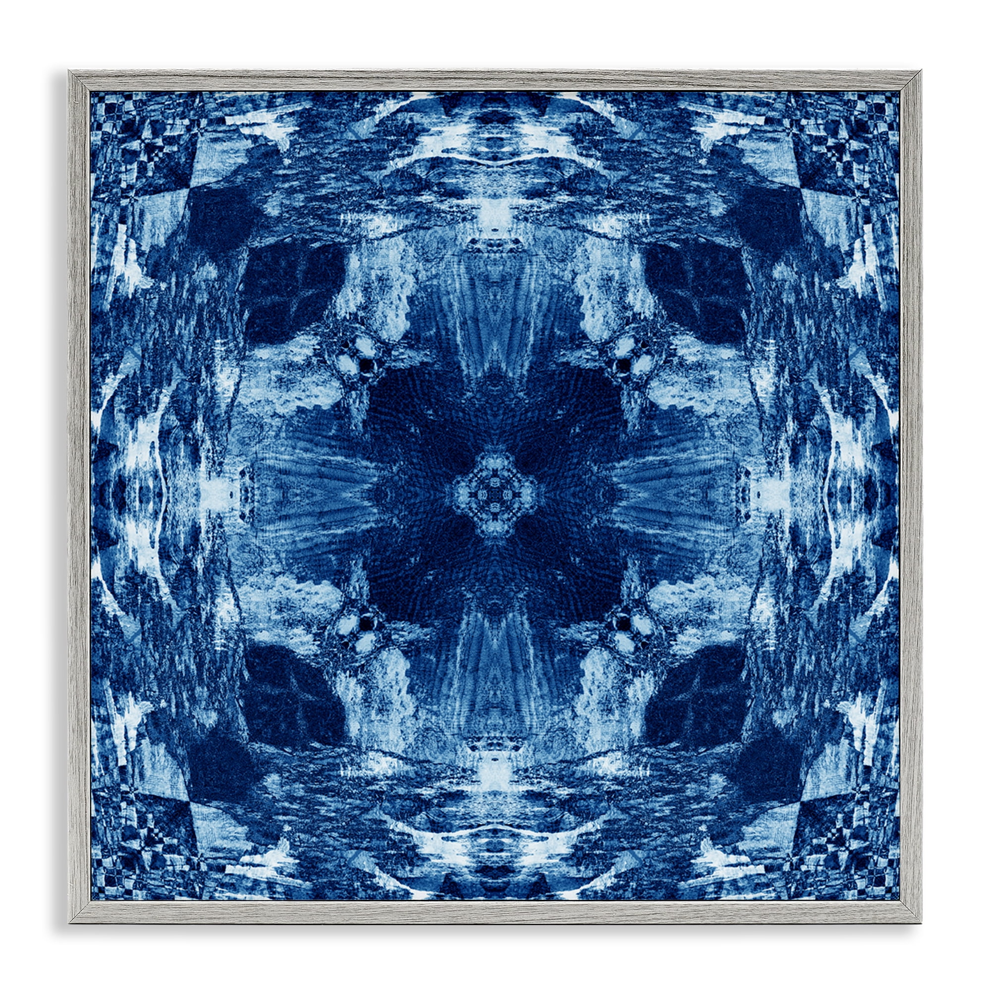 Stupell Industries Blue Mirrored Symmetry Abstract Painting Gray Framed Art Print Wall Art, 12 x 12