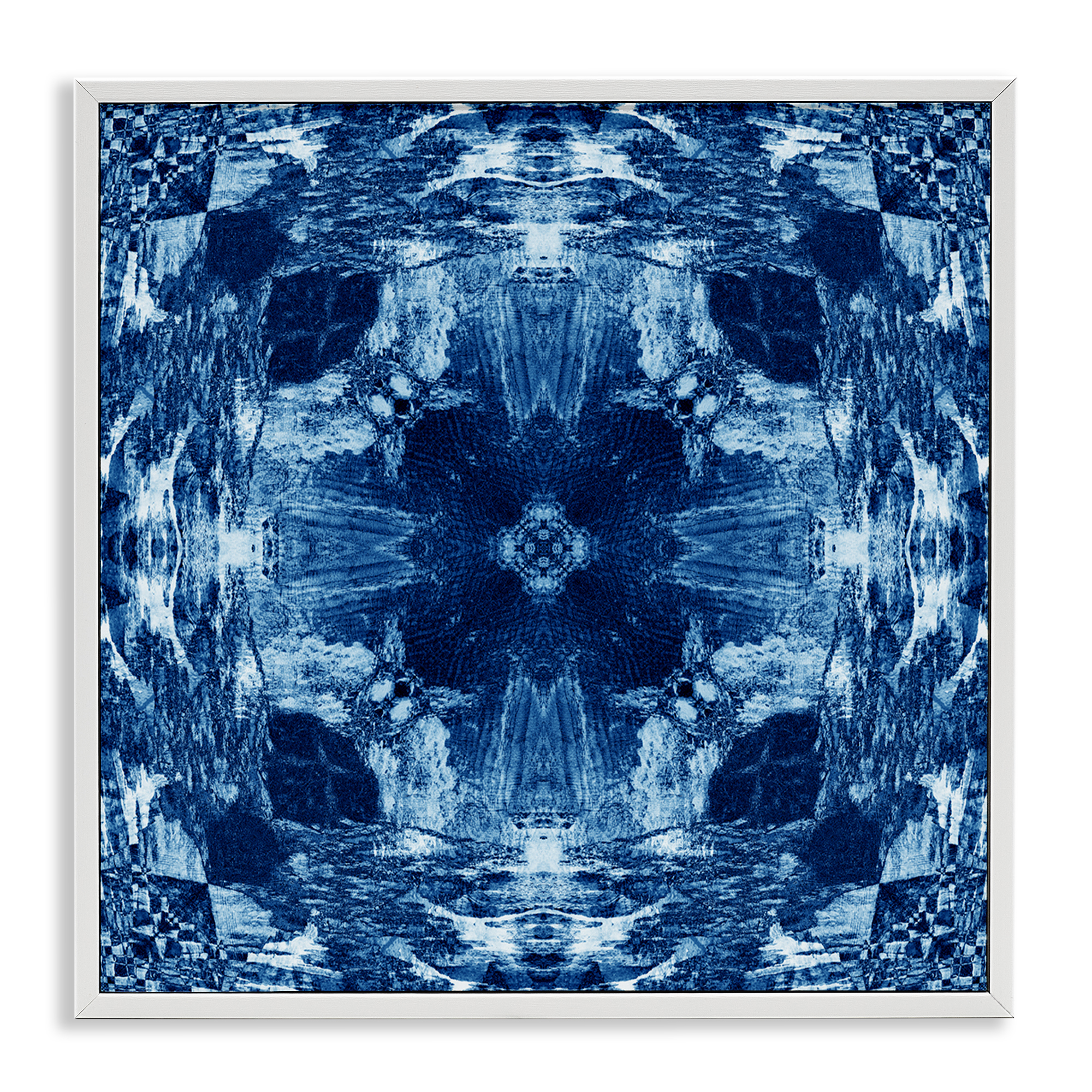 Stupell Industries Blue Mirrored Symmetry Abstract Painting White Framed Art Print Wall Art, 12 x 12