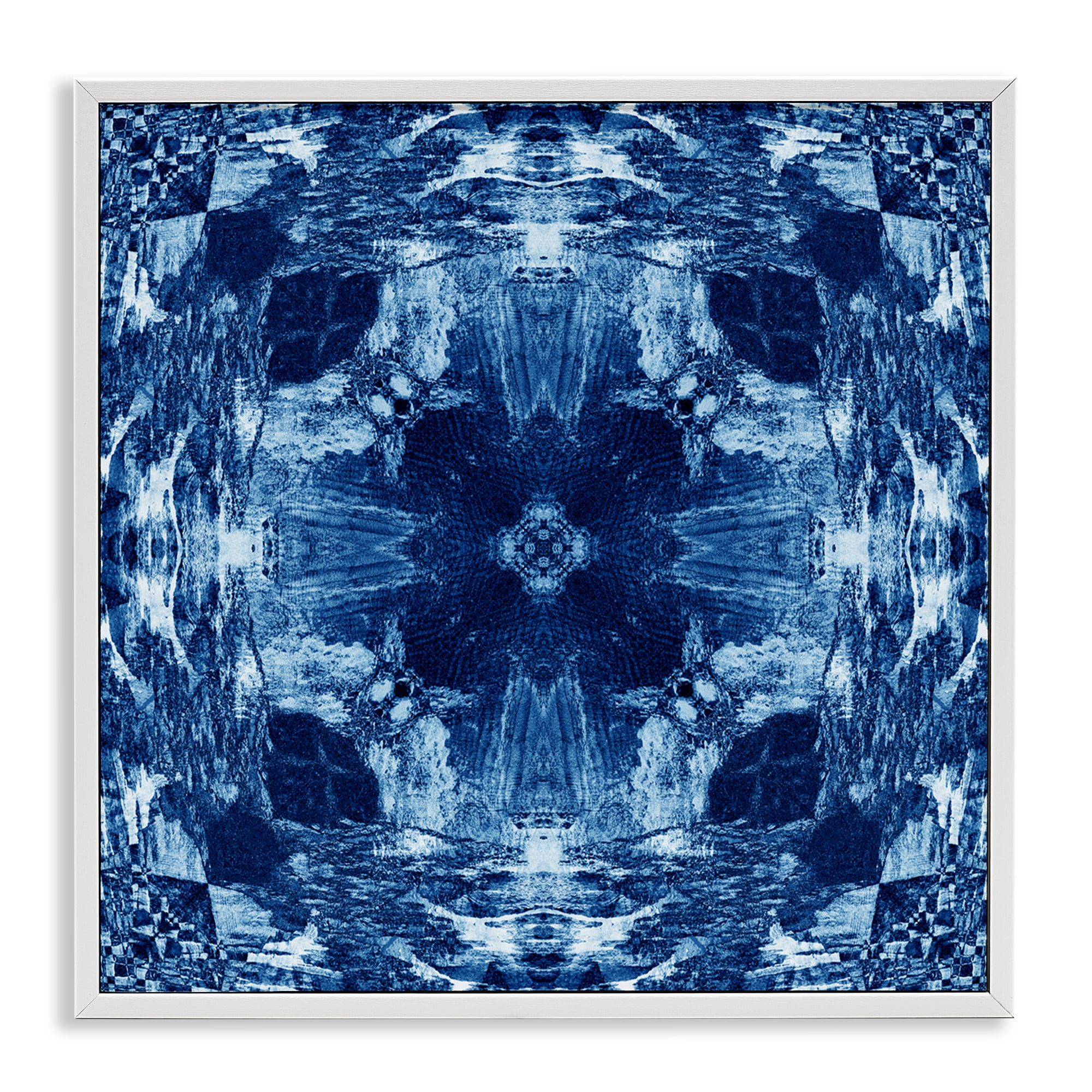 Stupell Industries Blue Mirrored Symmetry Abstract Painting White Framed Art Print Wall Art, 17 x 17
