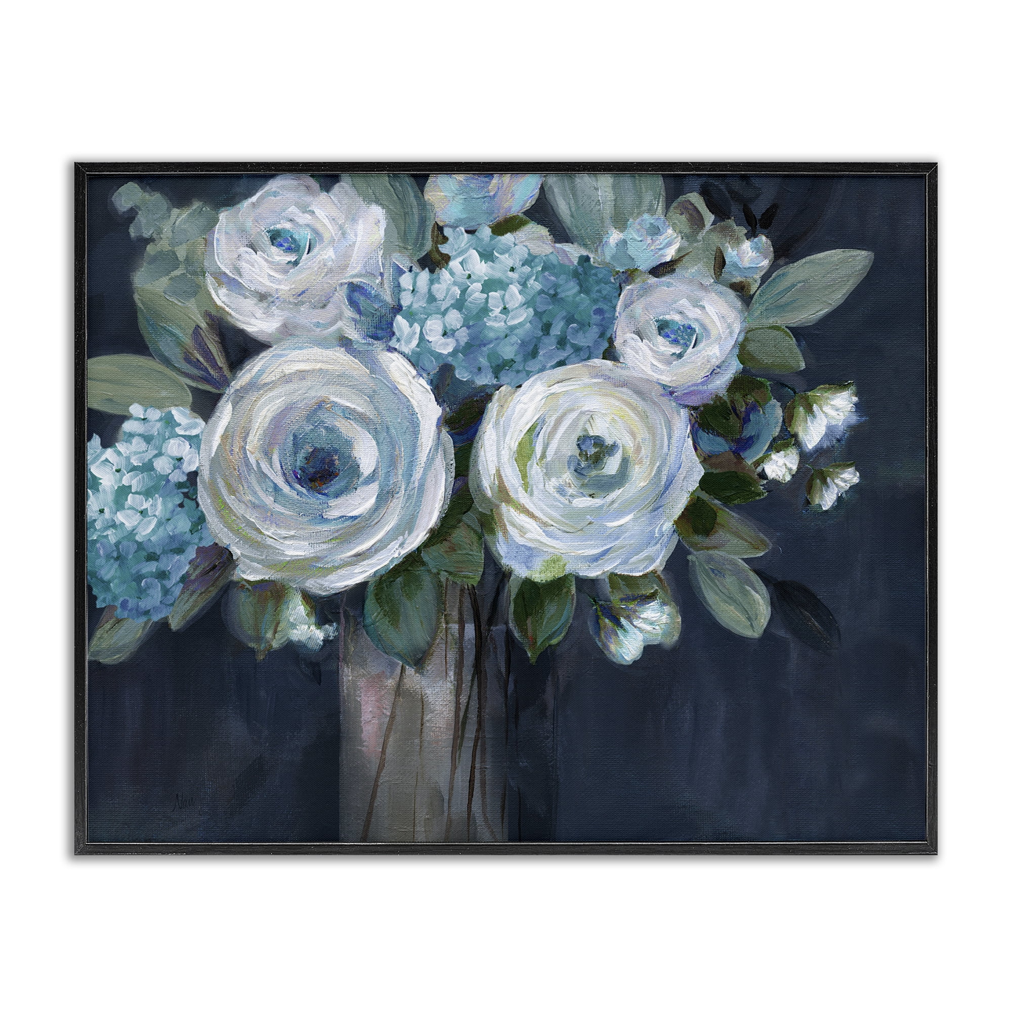 Stupell Industries Blue Mixed Bouquet Plants & Flowers Painting Black Framed Art Print Wall Art, 30 x 24