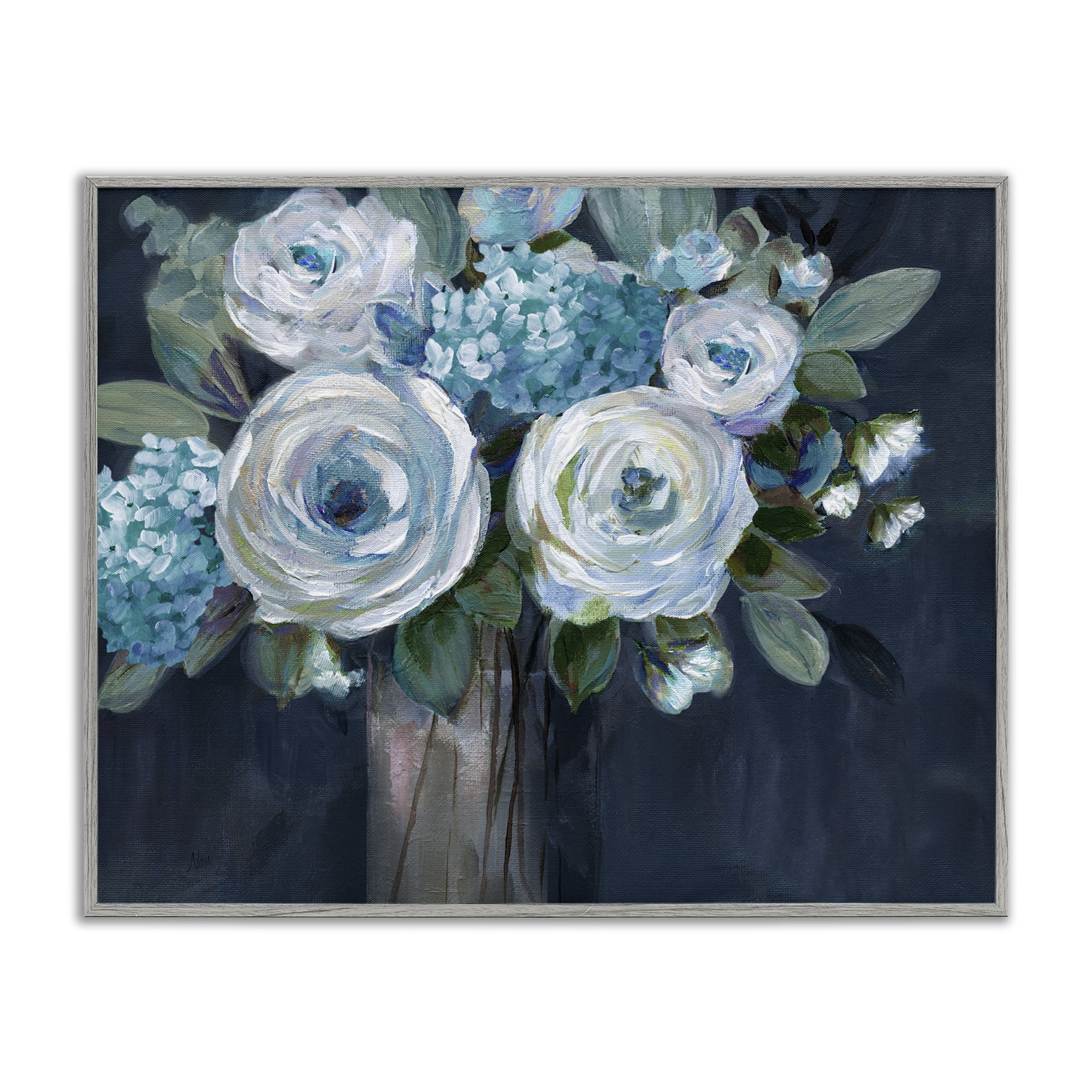 Stupell Industries Blue Mixed Bouquet Plants & Flowers Painting Gray Framed Art Print Wall Art, 14 x 11
