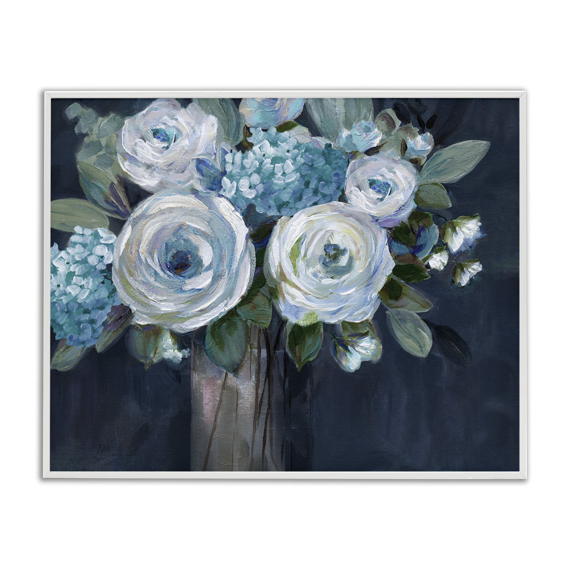 Stupell Industries Blue Mixed Bouquet Plants & Flowers Painting White Framed Art Print Wall Art, 20 x 16