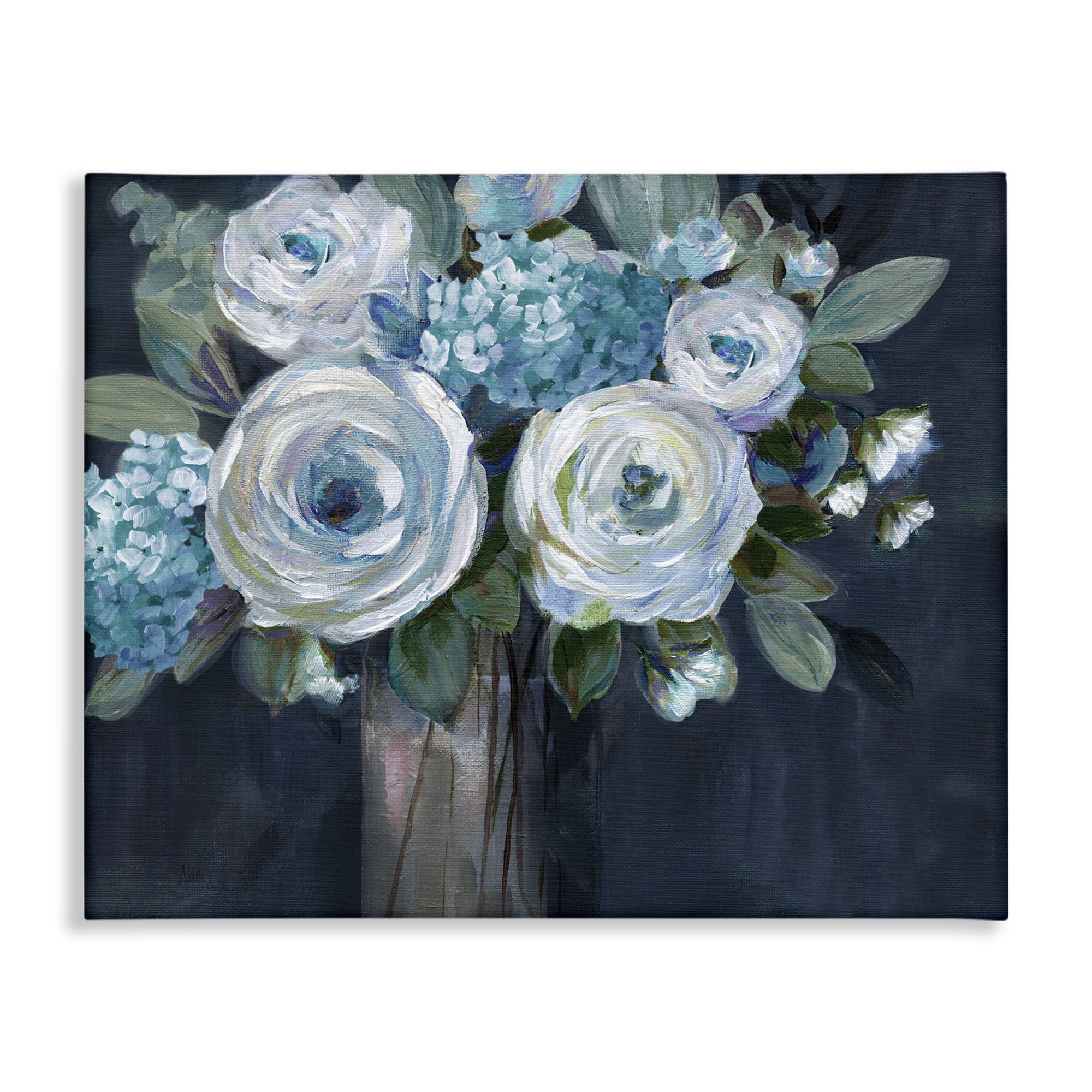 Stupell Industries Blue Mixed Bouquet Plants & Flowers Painting Wrapped Canvas Art Print Wall Art, 20 x 16