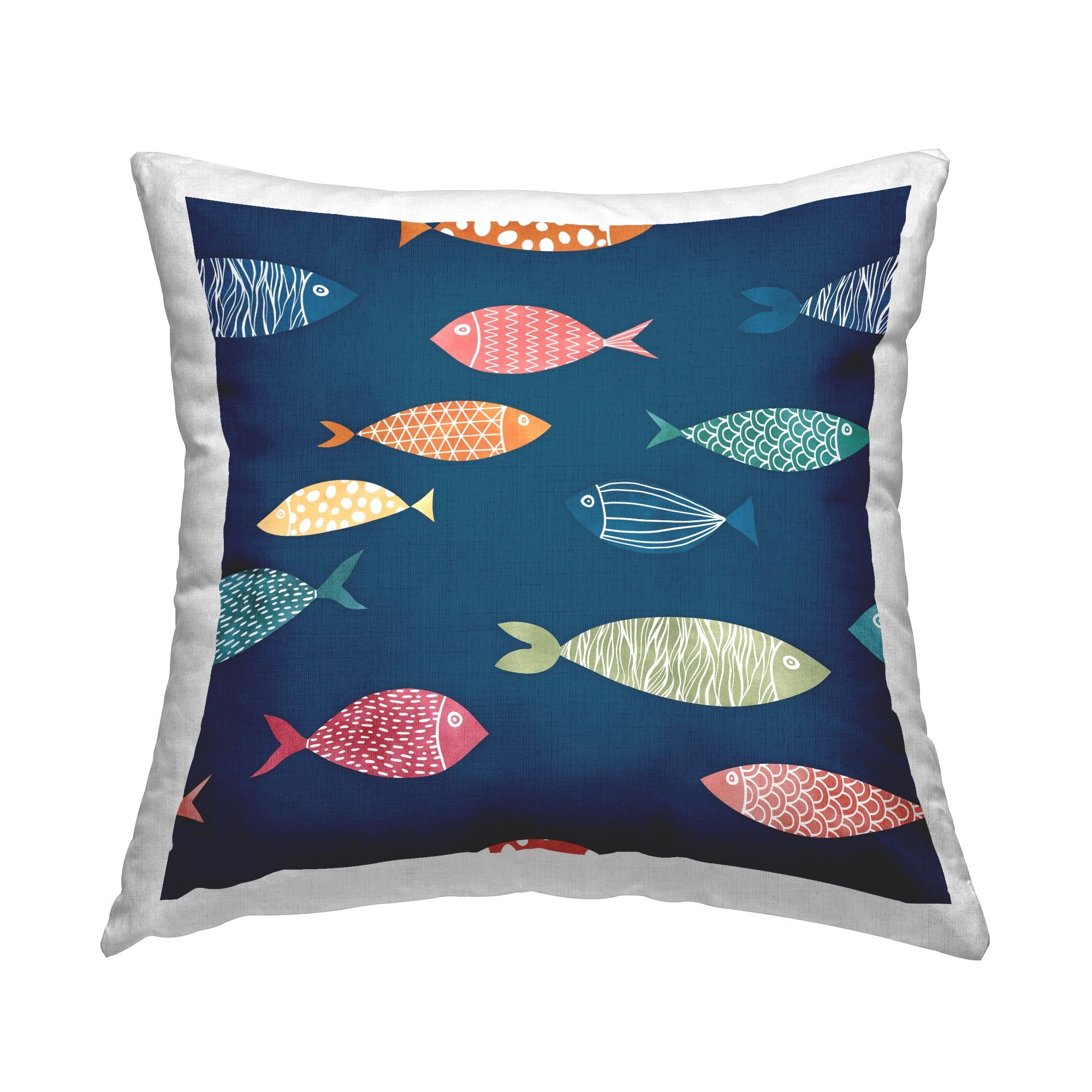 Stupell Industries Blue Mixed Fish Shapes Various Patterns Design by JJ Design House LLC Throw Pillow