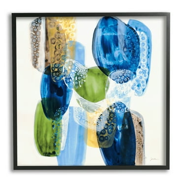 Stupell Industries Blue Modern Abstract Rocks Abstract Painting Black Framed Art Print Wall Art, 12 x 12