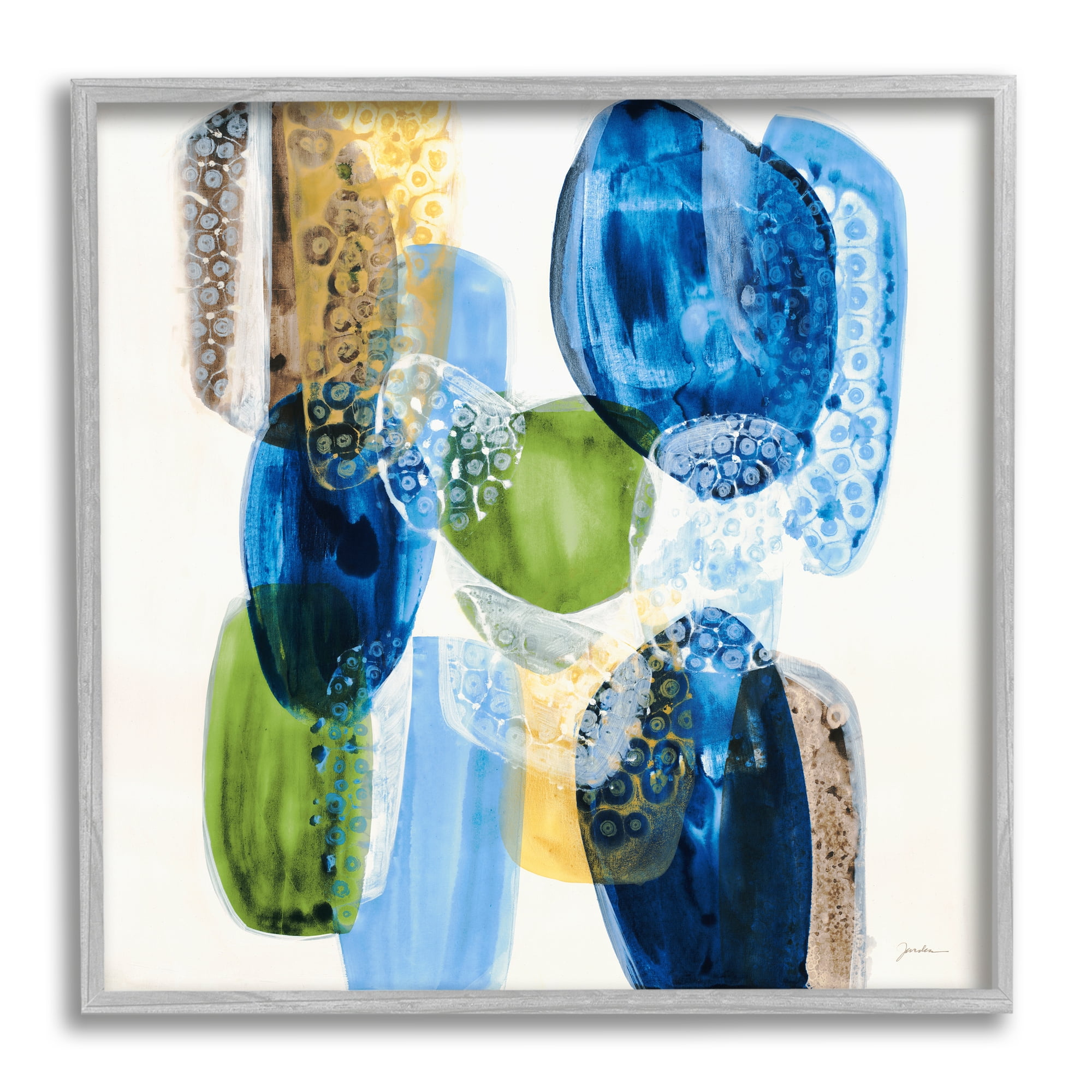 Stupell Industries Blue Modern Abstract Rocks Abstract Painting Gray Framed Art Print Wall Art, 17 x 17