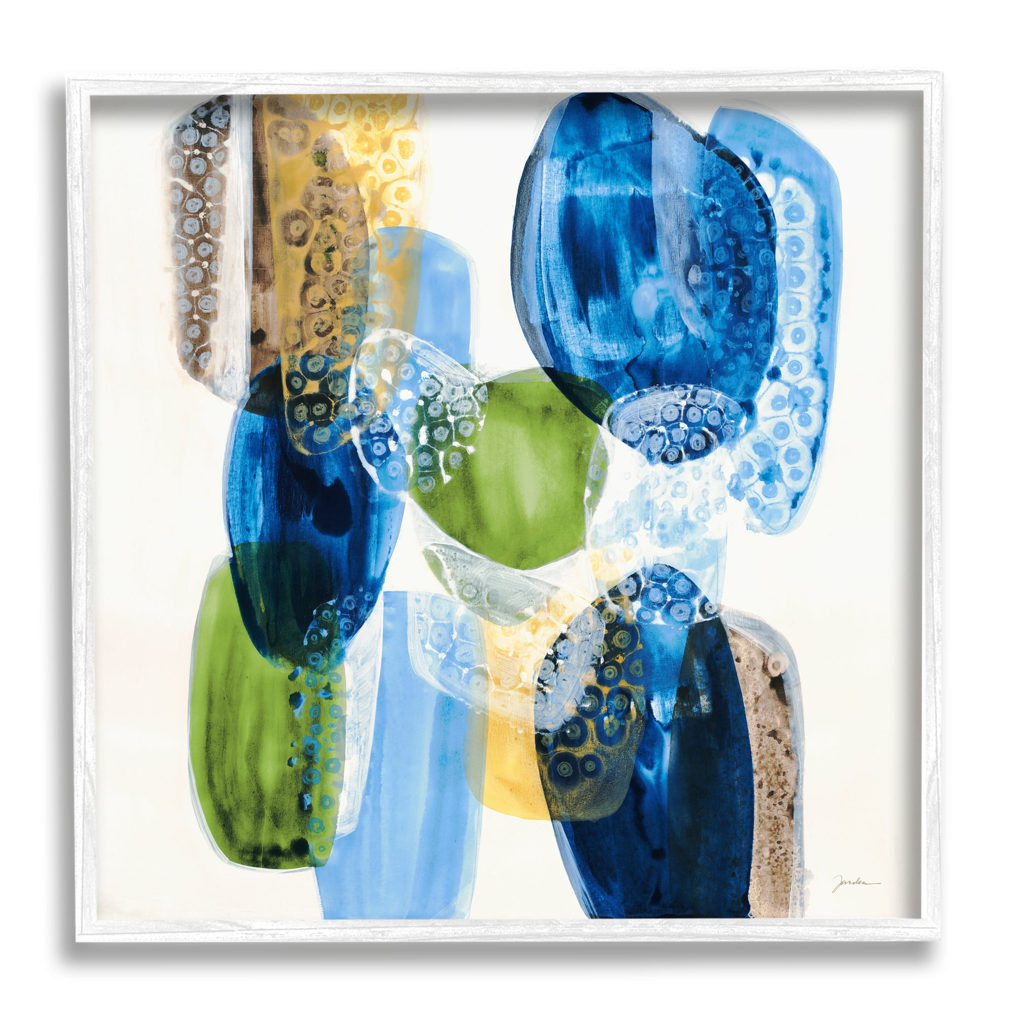 Stupell Industries Blue Modern Abstract Rocks Abstract Painting White Framed Art Print Wall Art, 12 x 12