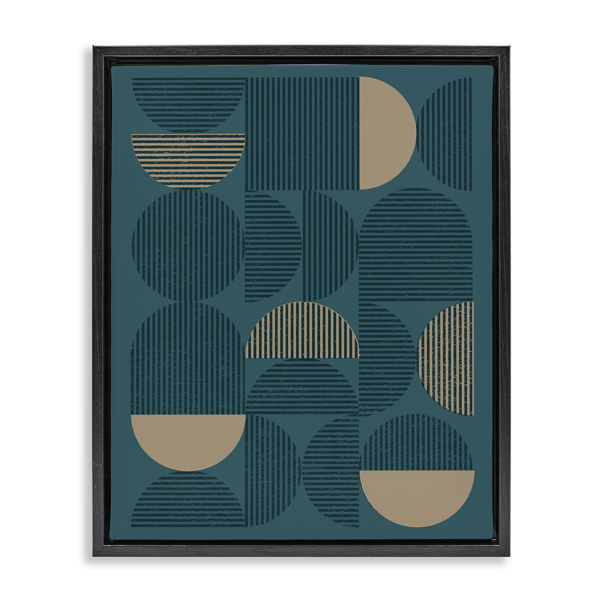 Stupell Industries Blue Modern Arch Shapes Abstract Painting Black Floater Framed Canvas Art Print Wall Art, 25 x 31