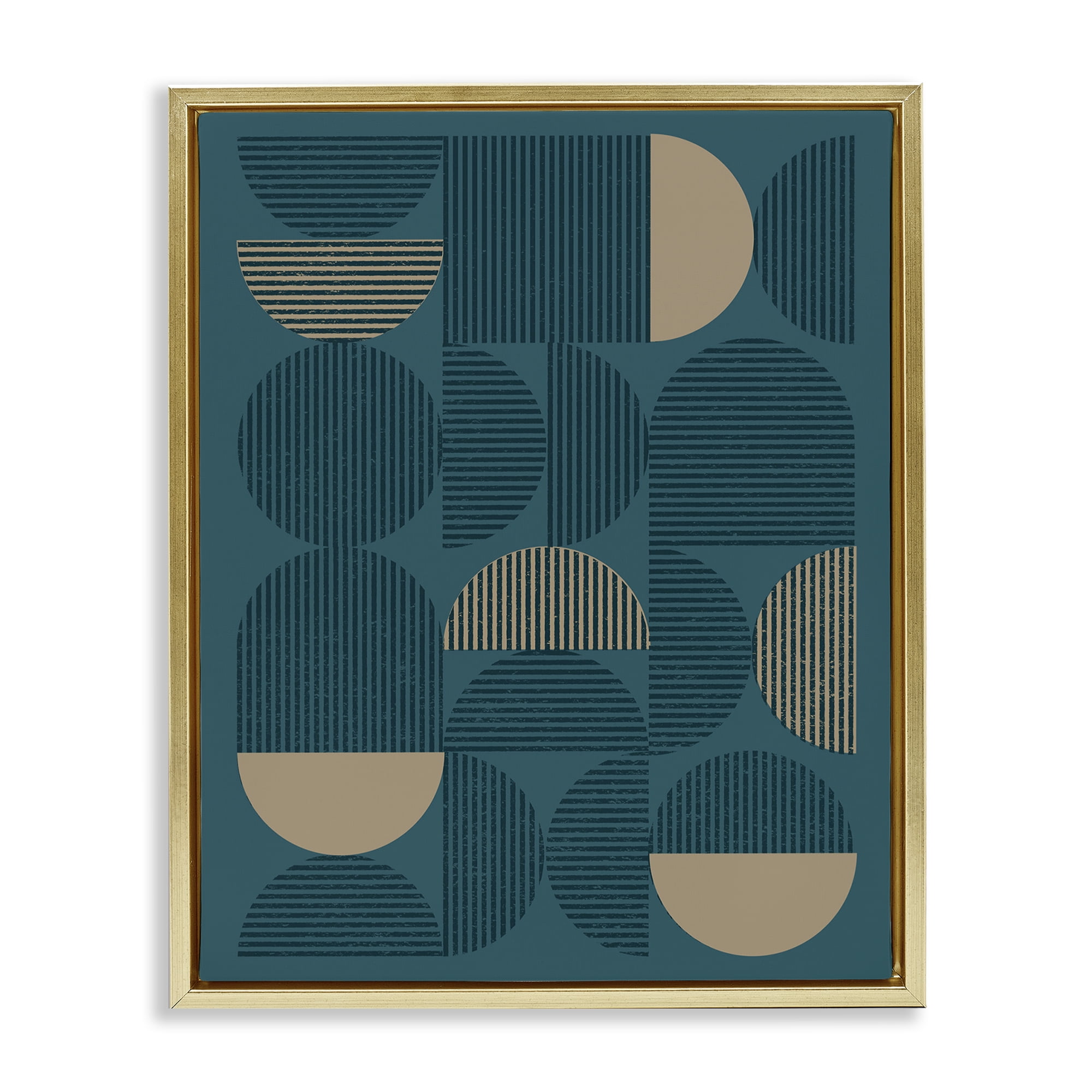 Stupell Industries Blue Modern Arch Shapes Abstract Painting Gold Floater Framed Canvas Art Print Wall Art, 25 x 31